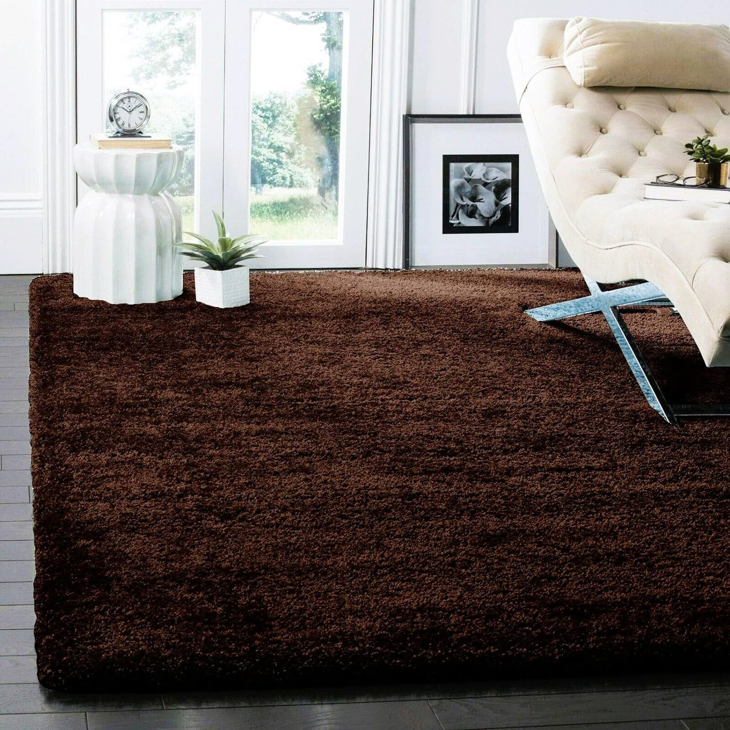 Anayka Home Furnishing Soft Fluffy Microfiber Plain Carpet Rugs Shaggy For Living Room | Carpets For Bedroom | Bedside Runner | 5 X 7 Feet Coffee | Thickness 1.5 Inches