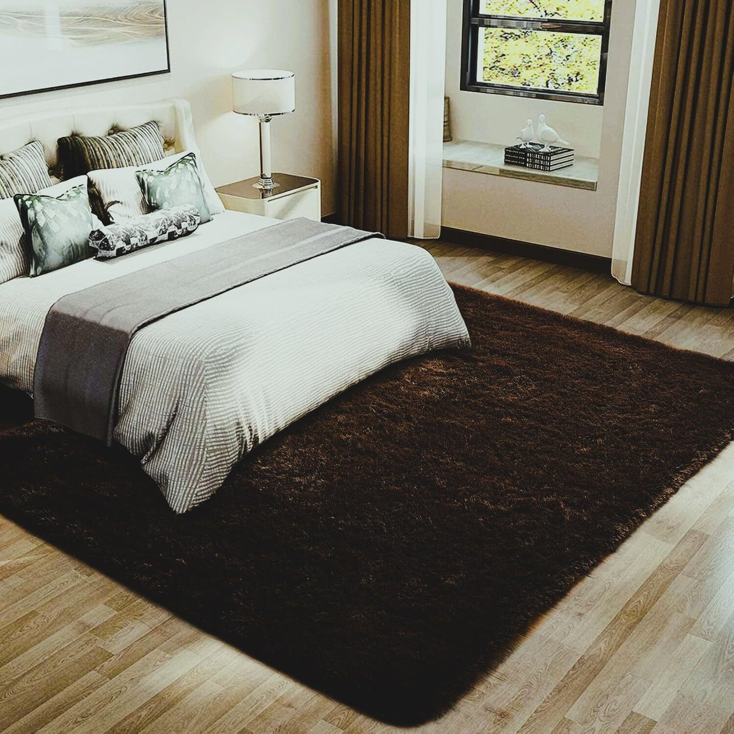 Anayka Home Furnishing Soft Fluffy Microfiber Plain Carpet Rugs Shaggy For Living Room | Carpets For Bedroom | Bedside Runner | 5 X 7 Feet Coffee | Thickness 1.5 Inches