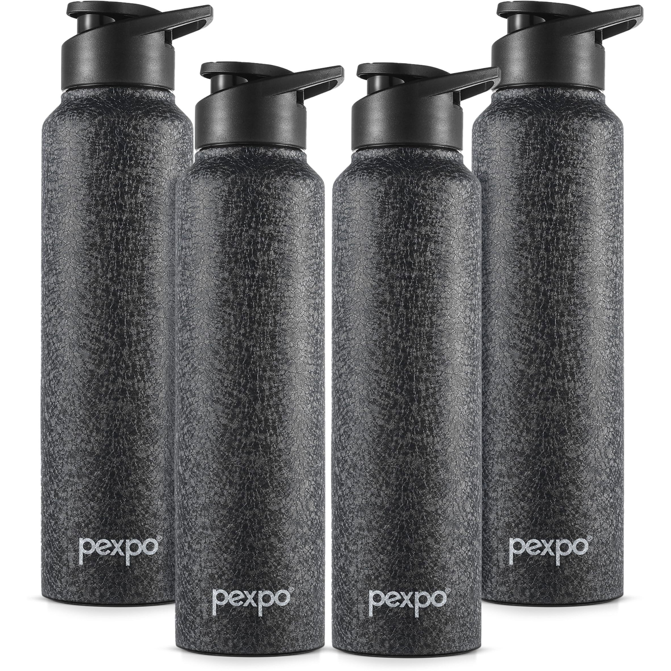 Pexpo Chromo Stainless Steel Sports/Fridge Sipper Water Bottle 1 Litre, Black Pack Of 4 | Eco Friendly | Bpa Free | Water Bottle For Office, Gym, School, Yoga, Trekking, Men, Women And Kids
