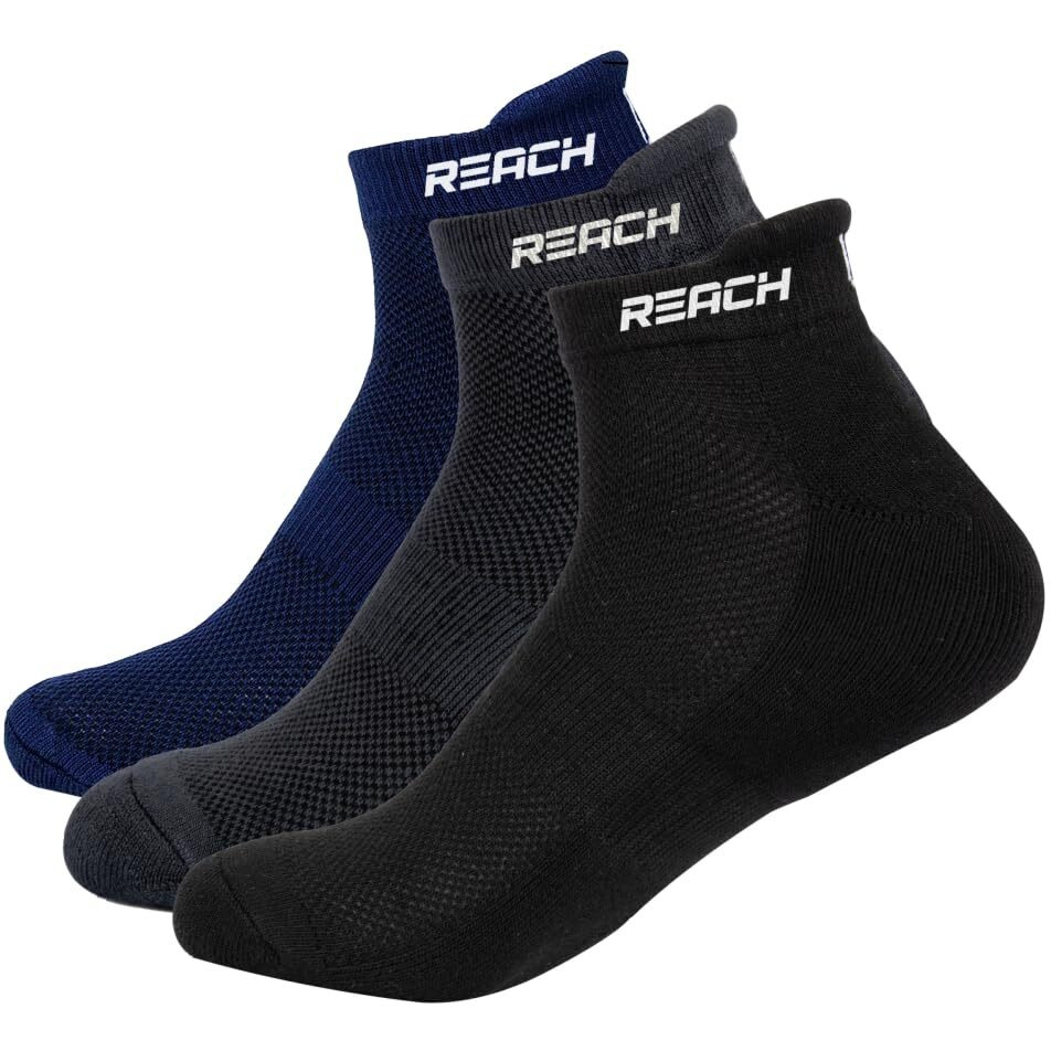 Reach Bamboo Ankle Socks For Men & Women | Breathable Mesh & Odour Free Socks | Sports & Gym Socks | Soft & Comfortable | Pack Of 3 | Black, Navy Blue & Dark Grey