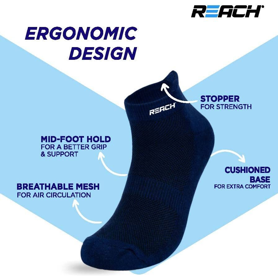 Reach Bamboo Ankle Socks For Men & Women | Breathable Mesh & Odour Free Socks | Sports & Gym Socks | Soft & Comfortable | Pack Of 3 | Black, Navy Blue & Dark Grey