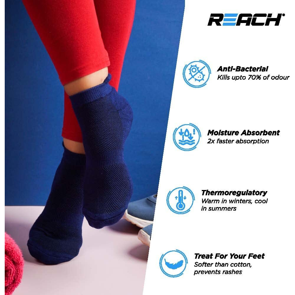 Reach Bamboo Ankle Socks For Men & Women | Breathable Mesh & Odour Free Socks | Sports & Gym Socks | Soft & Comfortable | Pack Of 3 | Black, Navy Blue & Dark Grey