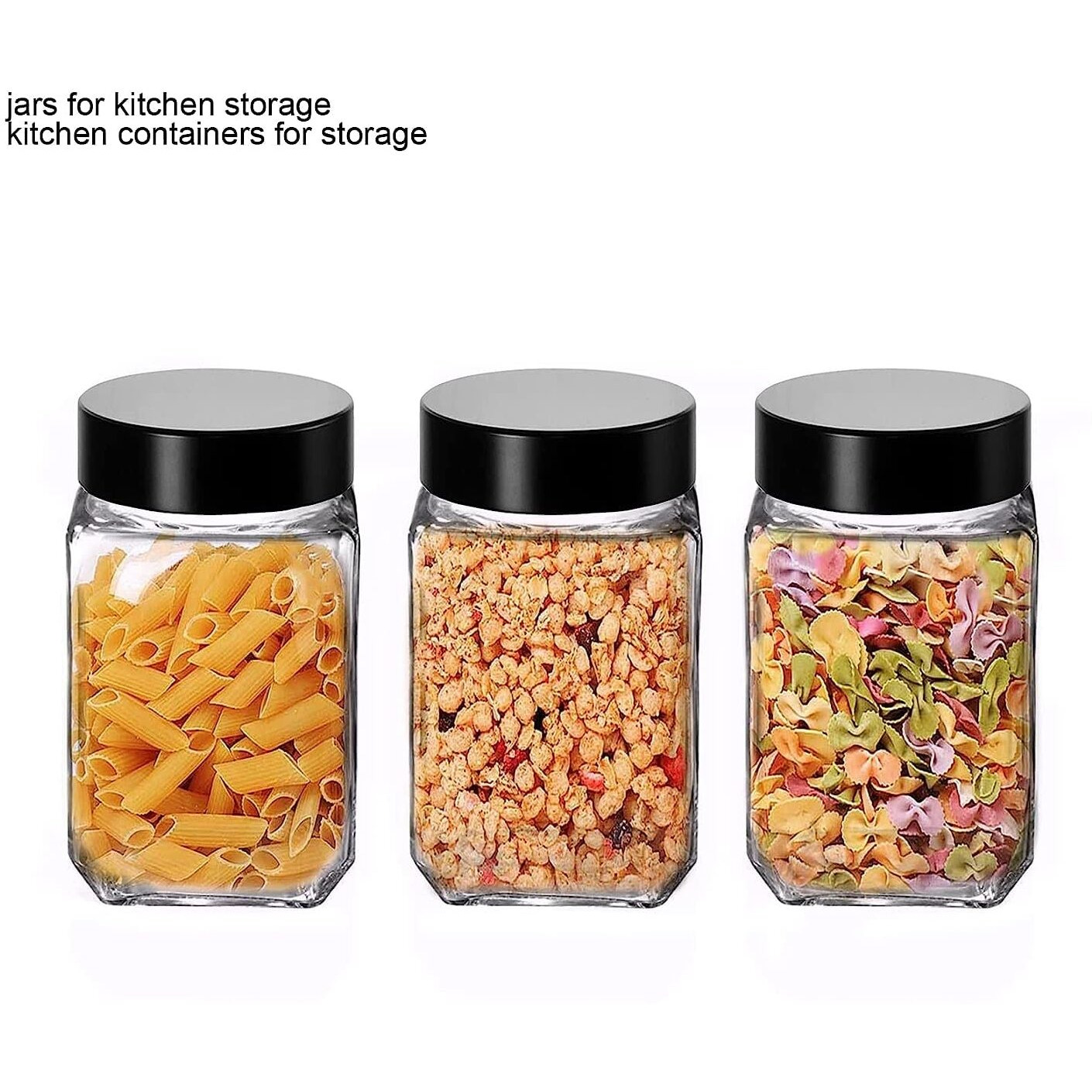 Feelopie Piramal Glass Square Clear Jars & Containers For Kitchen Pantry, Honey, Pickles, Cookies, Dry Fruits, Coffee Beans Storage With Black Color Plastic Lid (Cube Jar, 300Ml, Set Of 12)