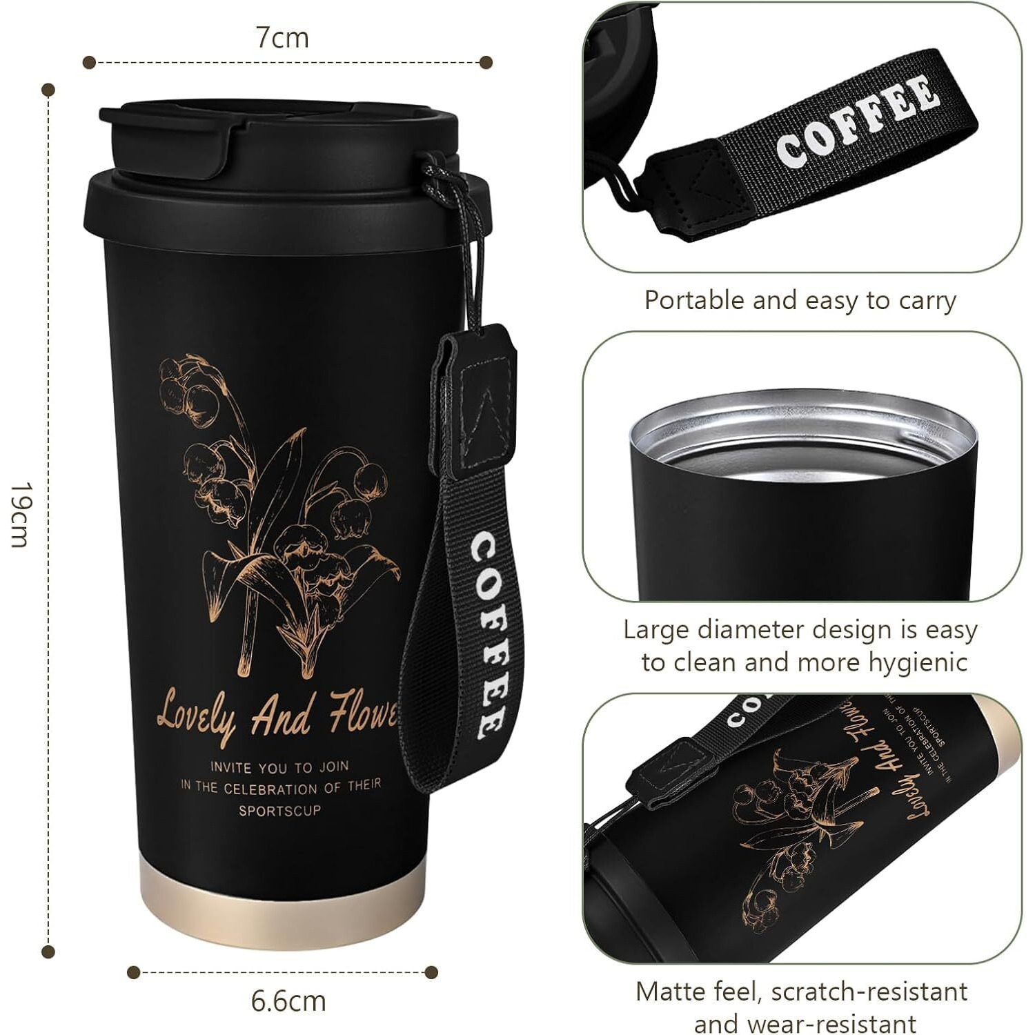 Voroly Coffee Mug 500 Ml Stainless Steel Travel Mug | Double Wall Vacuum Insulated Ideal For Personal & Corporate Gifting (Black)
