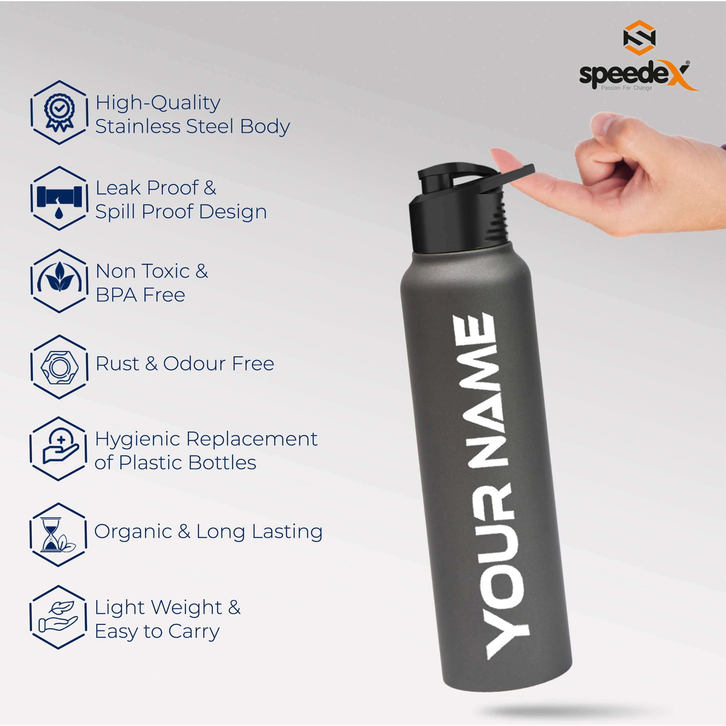 Speedex Stainless Steel Water Bottle 1 Ltr For Kids, Boys, Girls, 1 Litre Bottles For Gym, Sports, Fridge Use, School & Office - 1000Ml, Dark Grey Colour, Sipper Cap