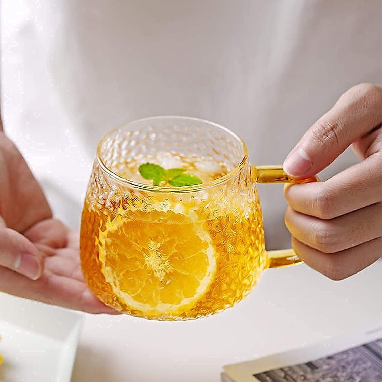 Zroy Enterprise Premium Classic Glass Tea & Coffee Cup Set Of 6-410 Ml, For Transparent Espresso Cappuccino Hot Chocolate, Milk Cup, Green Tea, Herbal Tea, Lemon(Lemon Cup, 6)