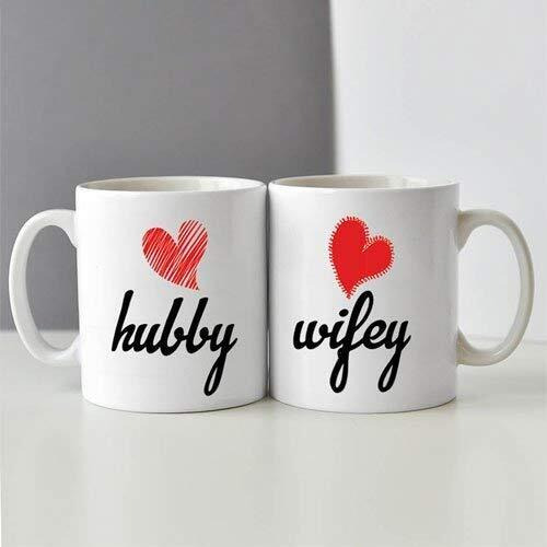 Exciting Lives - Hubby Wifey - Gift For Valentines Day, Anniversary - Coffee Mugs For Husband Wife Boyfriend Girlfriend Relatives - Set Of 2 (2 Mugs), 11 Ounce