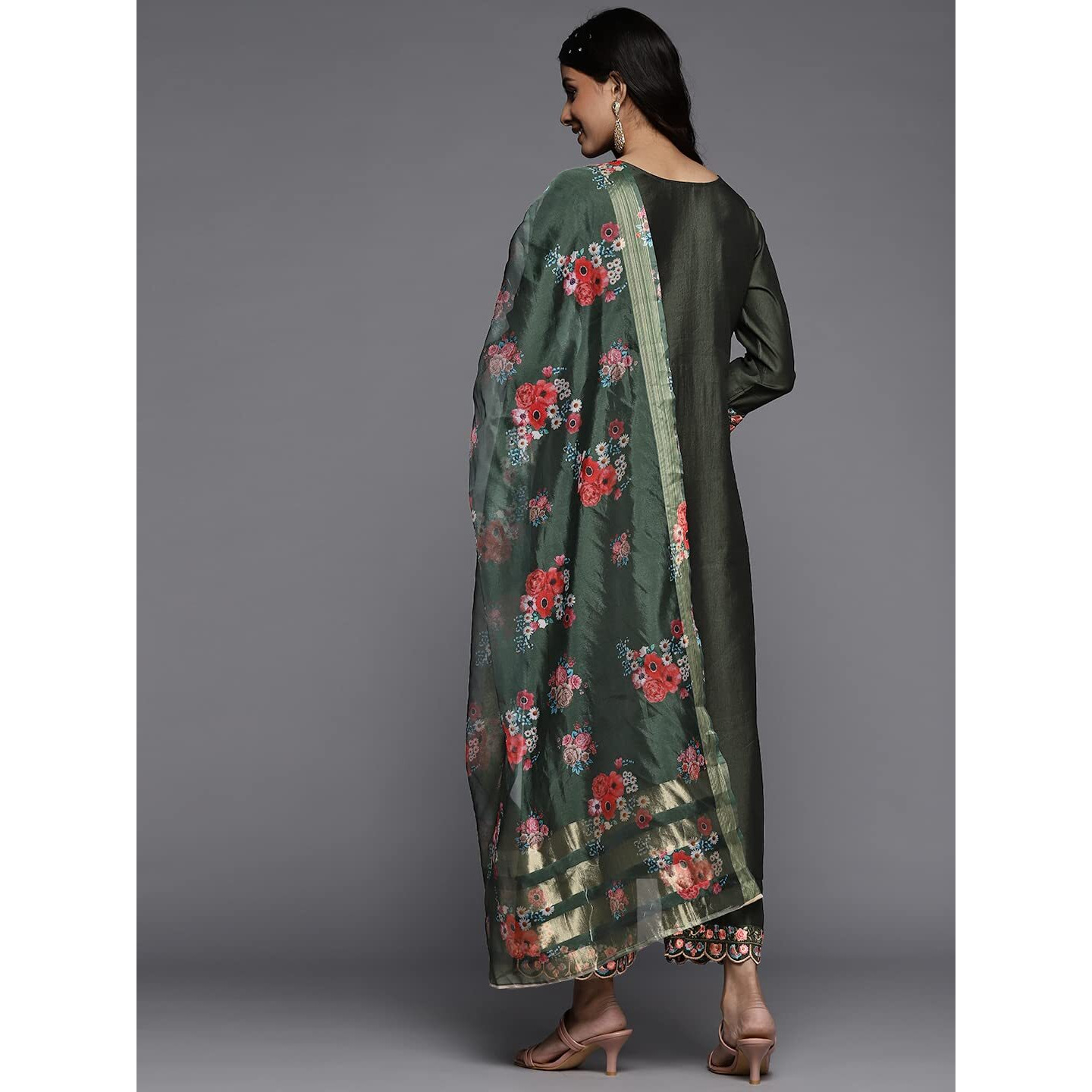 Indo Era Women's Viscose Embroidered Straight Kurta With Palazzo Dupatta Set (Kh9Gn4702_Green_Xx-Large)