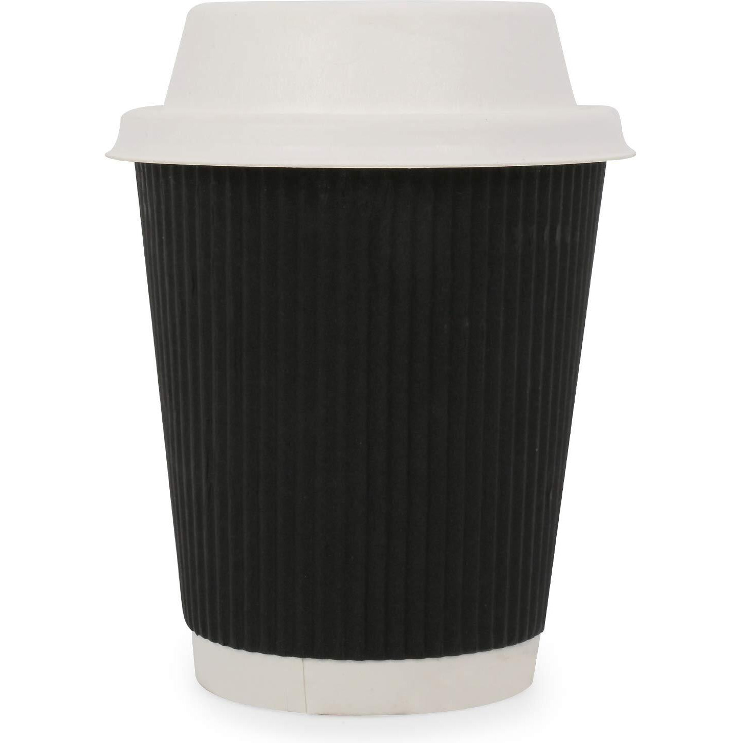 Sanwalsa (250 Ml,Black, 8 Oz- Pack Of 100-Piece Paper Disposable Ripple Cup With Lid(100% Biodegradable) Ecofriendly, Safe & Hygienic For Juice,Coffee,Tea,Home,Office,Party & Wedding Events