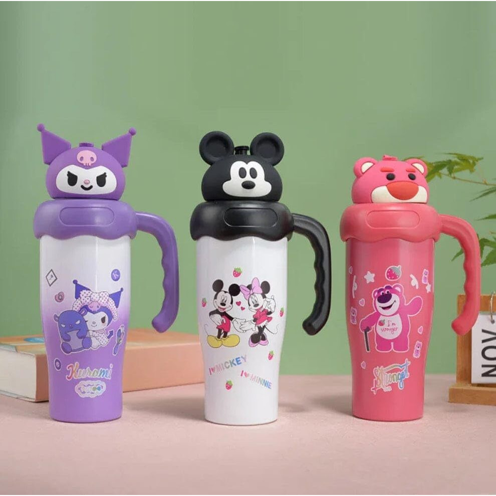 Pfiffig Cute Cartoontumbler-1200Ml | Hot-Cold Insulated Thermos| Cartoon Bottle|Travel Coffee And Juice Tumbler With Leak-Proof Lid And Straw|Stylish Cute Cartoon Theme Mug With Holding Handle(Multi)