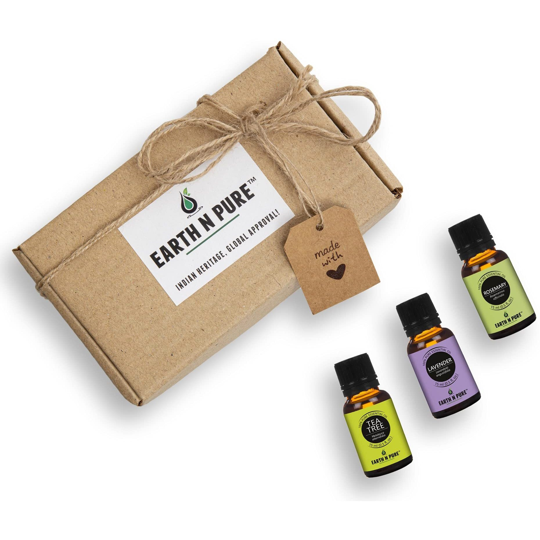 Earth N Pure Essential Oils (Tea Tree, Lavender & Rosemary) | Pack Of 3 (15 Ml Each) | 100% Pure, Undiluted, Natural And Therapeutic Grade - Perfect For Aromatherapy, Skin Therapy & More