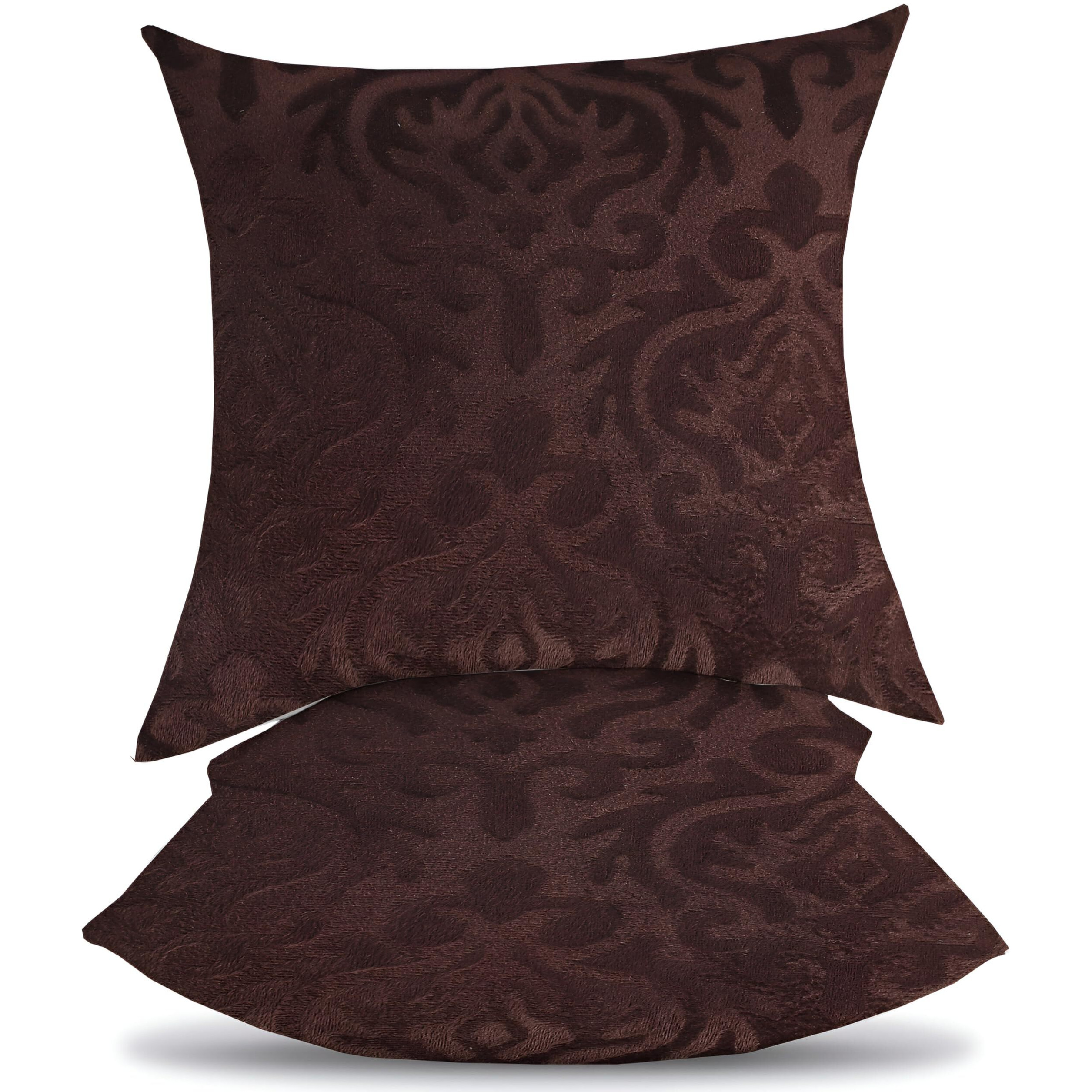 Ivaza Microfiber Square Pillow Cushion For Sofa & Bed | Soft, Fluffy For Comfort & Back Support | Breathable, Washable | Premium Velvet Outer Cover With Zip Set Of 2 (12" X 12") Coffee