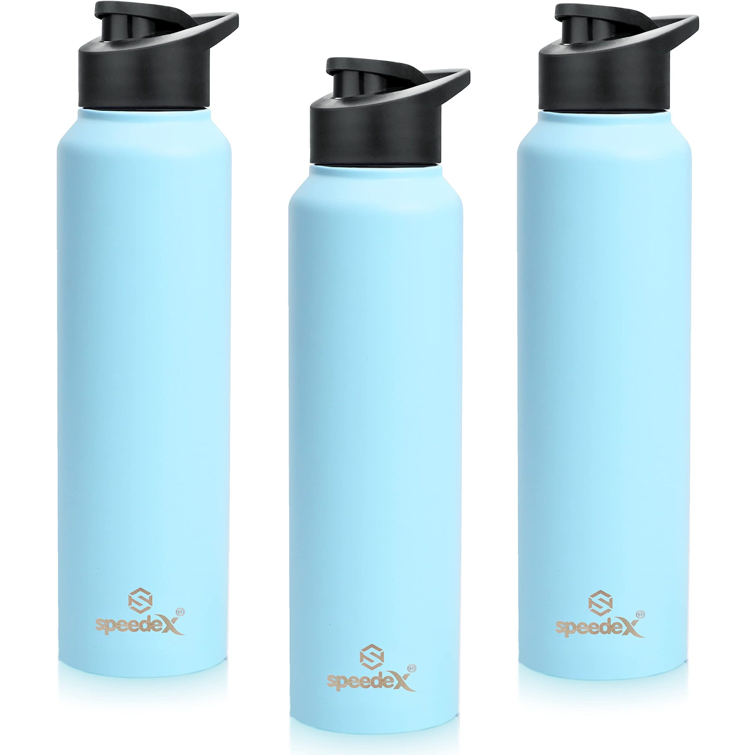 Speedex Stainless Steel Water Bottle 1 Ltr For Kids, Boys, Girls, 1 Litre Bottles For Gym, Sports, Fridge Use, School & Office - 1000Ml, Pastel Blue Colour, Set Of 3, Sipper Cap