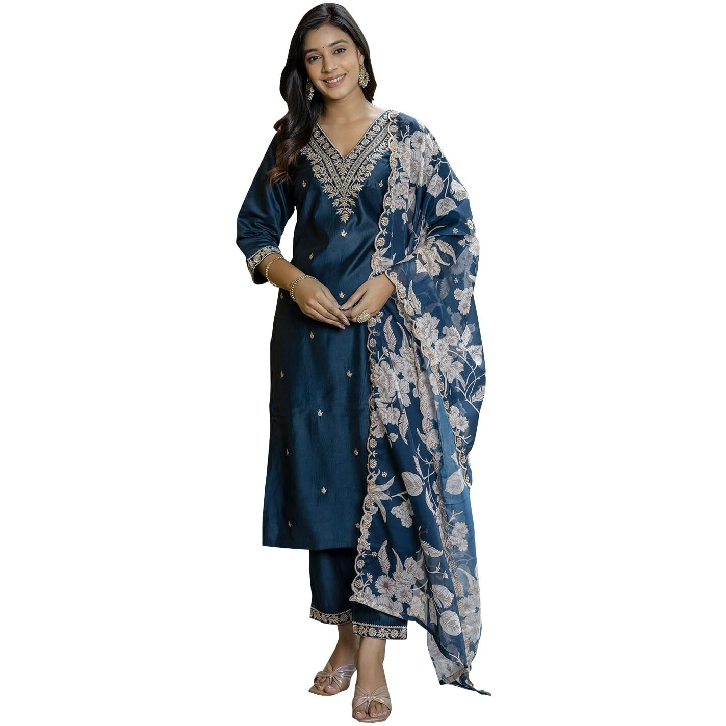 Vredevogel Kurta Set With Dupatta | Embroidered Viscose Rayon Kurta Pant Set For Women | Women's Ethnic Casual Kurti Set (Teal_Small)