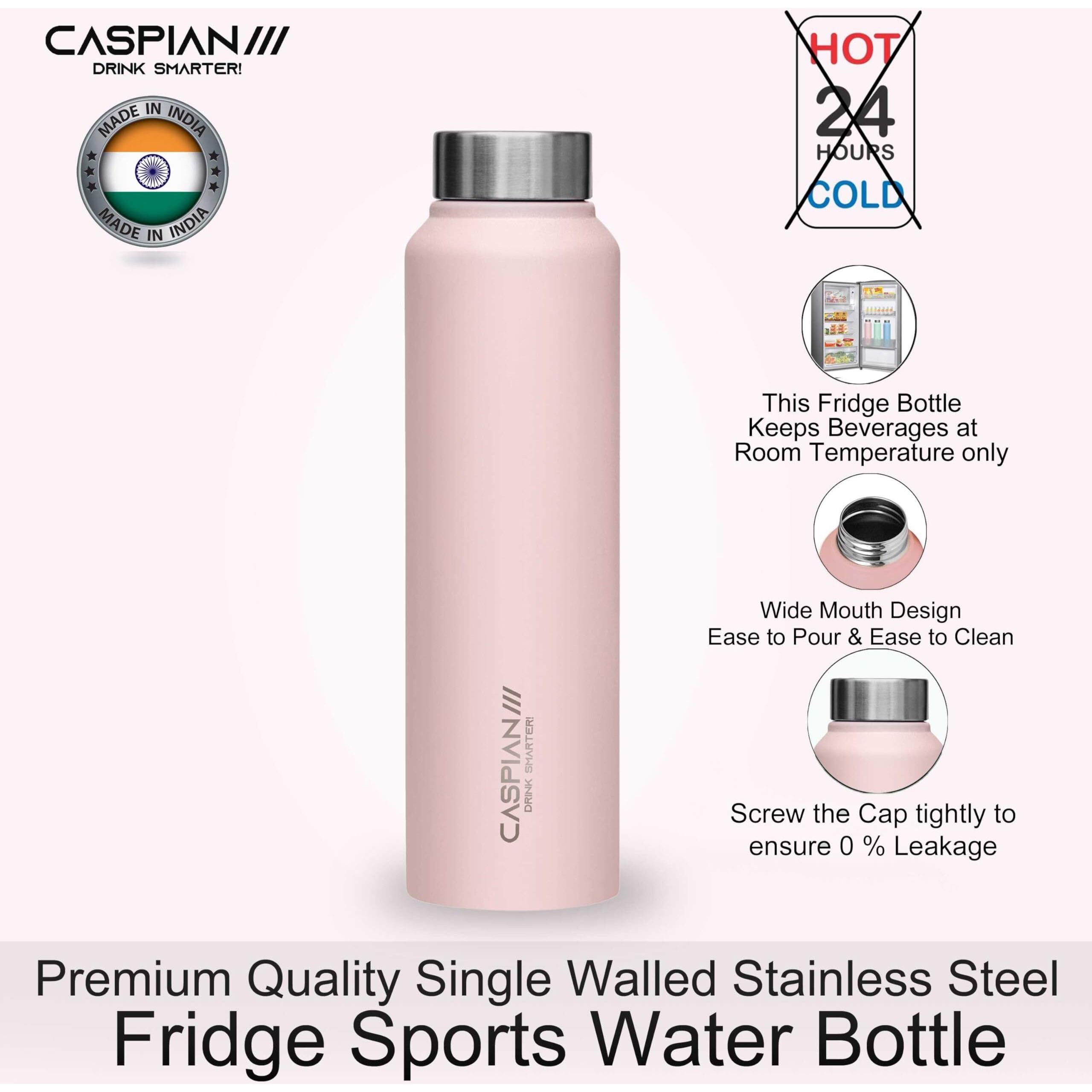 Caspian /// Astra Stainless Steel Water Bottle (Light Pink, 1 Litre, Set Of 1)| Leak Proof Thunder For Fridge Home Office Travel School Kids Boys Girls Adults Sports Gym Yoga