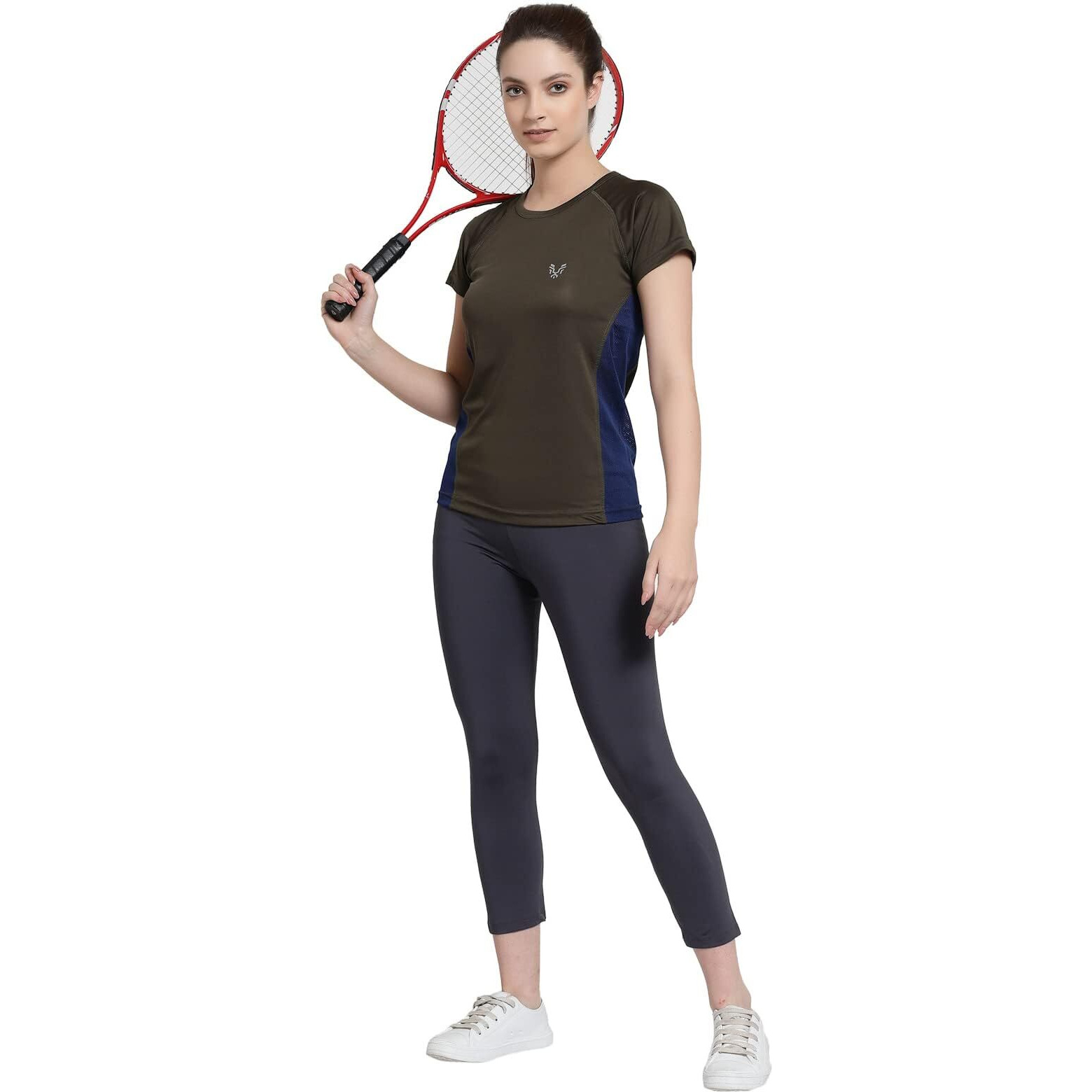 Uzarus Womens Dry Fit Workout Top Sports Gym Regular Fit T-Shirt (L, Military Green)