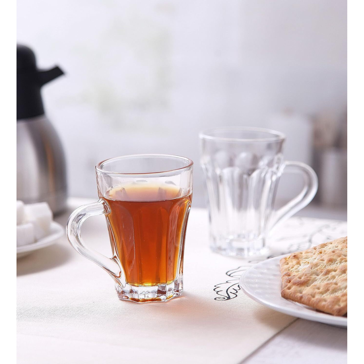 Zroy Enterprise Premium Classic Glass Tea & Coffee Cup Set Of 2-210 Ml, For Transparent Espresso Cappuccino Hot Chocolate, Milk Cup, Green Tea, Herbal Tea, Lemon Tea (Lotus, 2)
