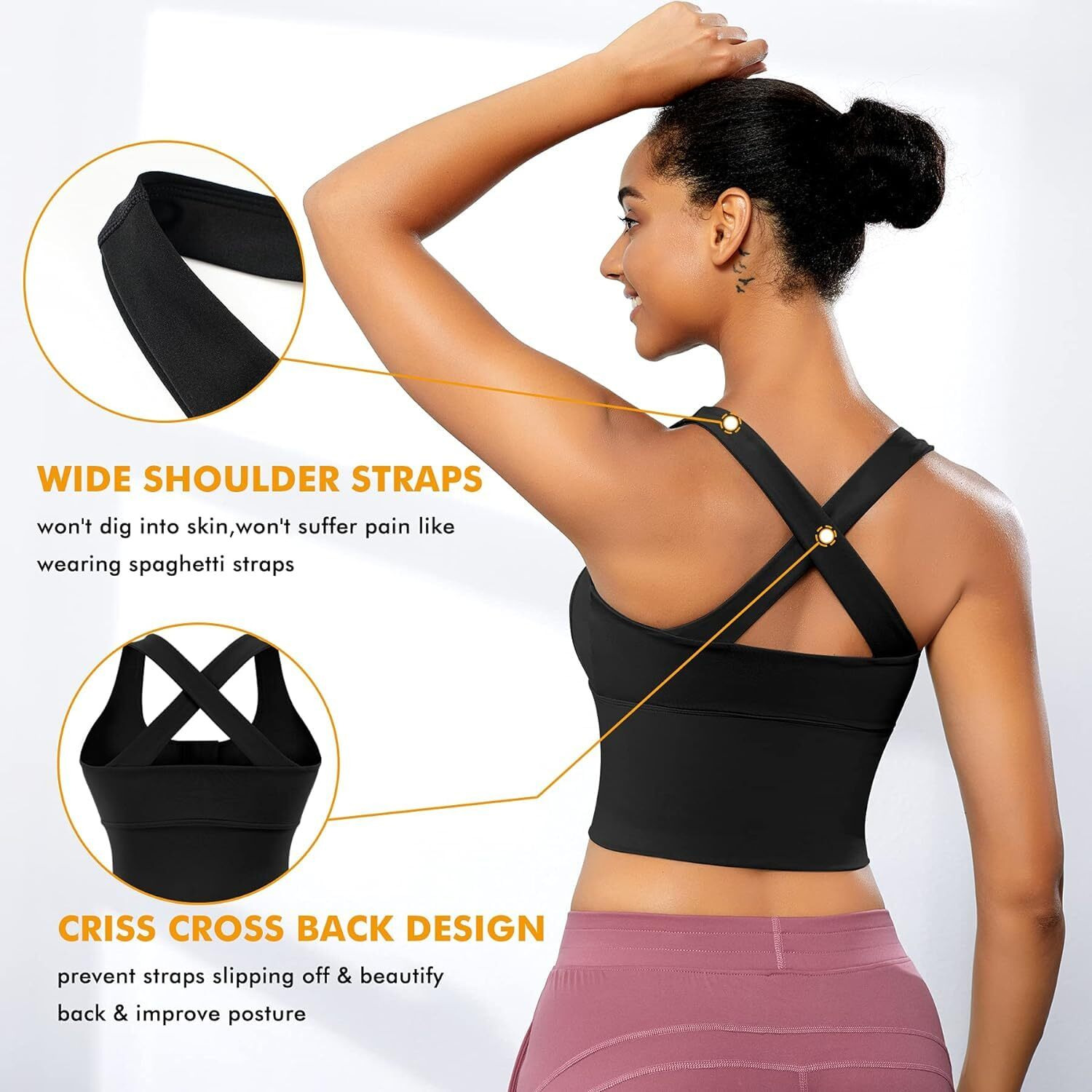 Glamoras Women Polyester Spandex High Impact Front Zip Sports Bra Longline Fitness Criss Cross Back Crop Tops Tank Gym Yoga Workout, Size M-4Xl Black