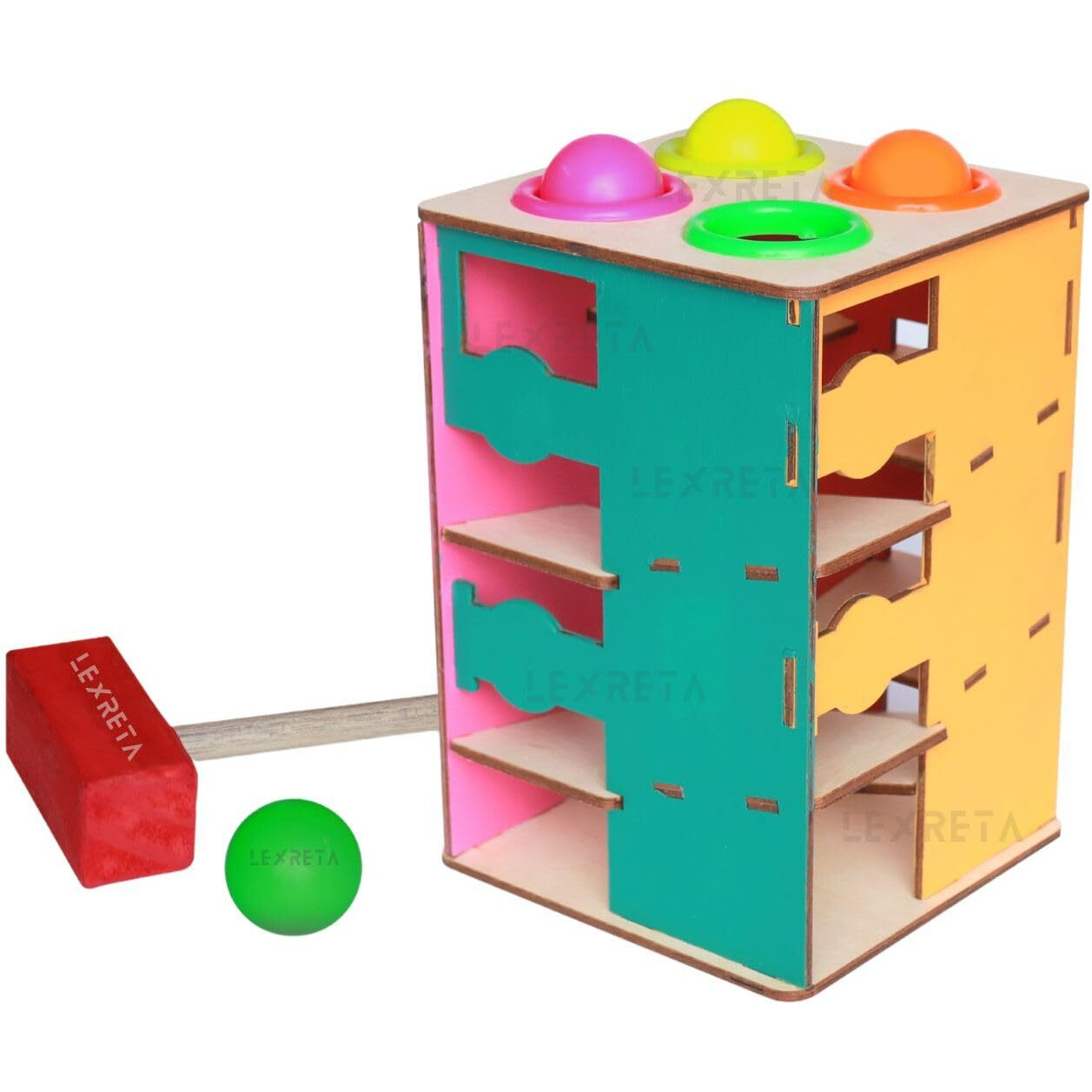 Lexreta Wooden Hammer Ball Knok Pounding Rolling Tower Toy With Case Fine Motor And Dexterity Skills Montessori Early Educational Toys Hammer Bench Set For Kids 3+ Years