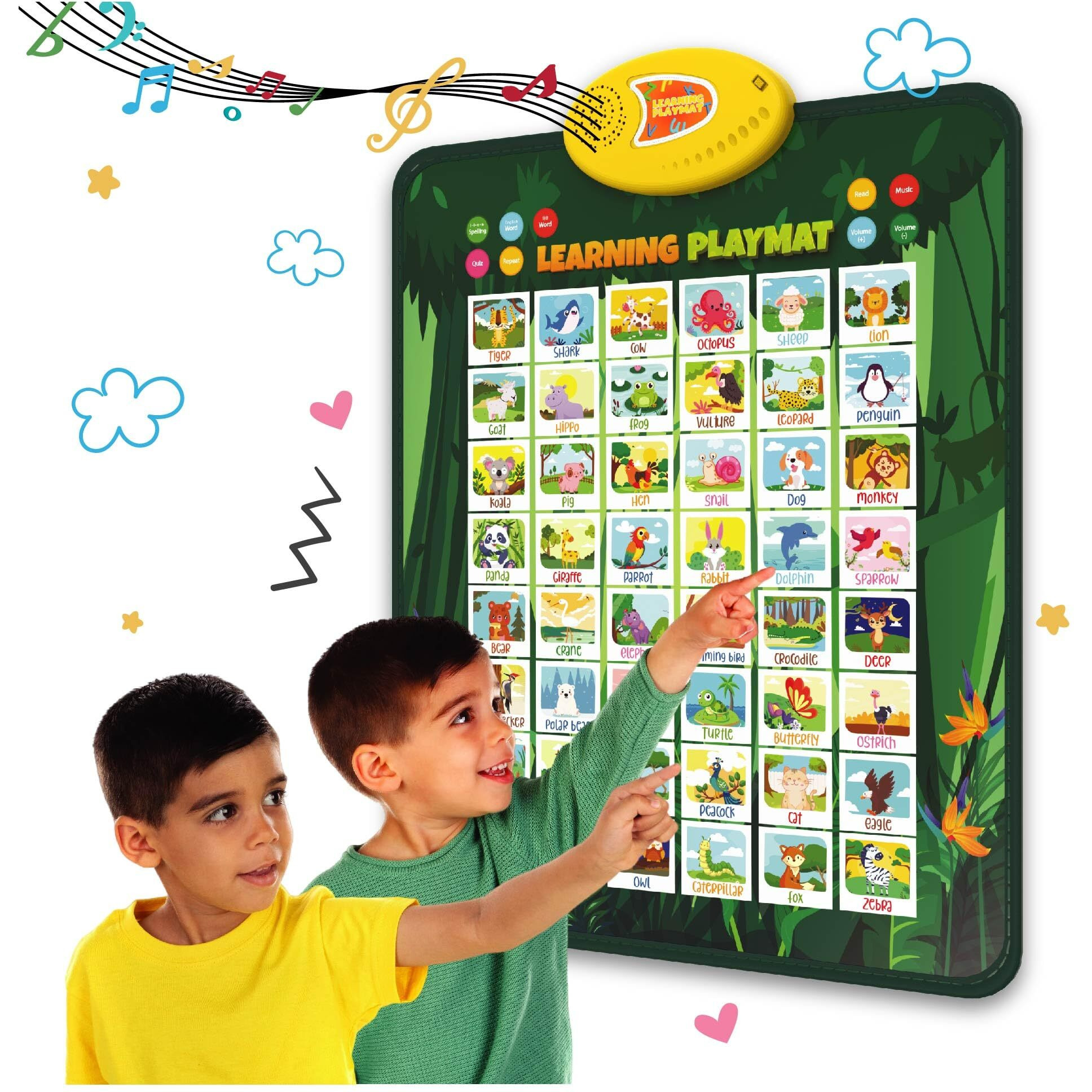 Planettunes Animal Learning Musical Mat | Interactive Bilingual Touch-Sensitive Floor Mat For Kids | 5 Fun Educational Modes | Battery-Operated Abc & Language Learning Mat | Toddler Toys For Ages 2+