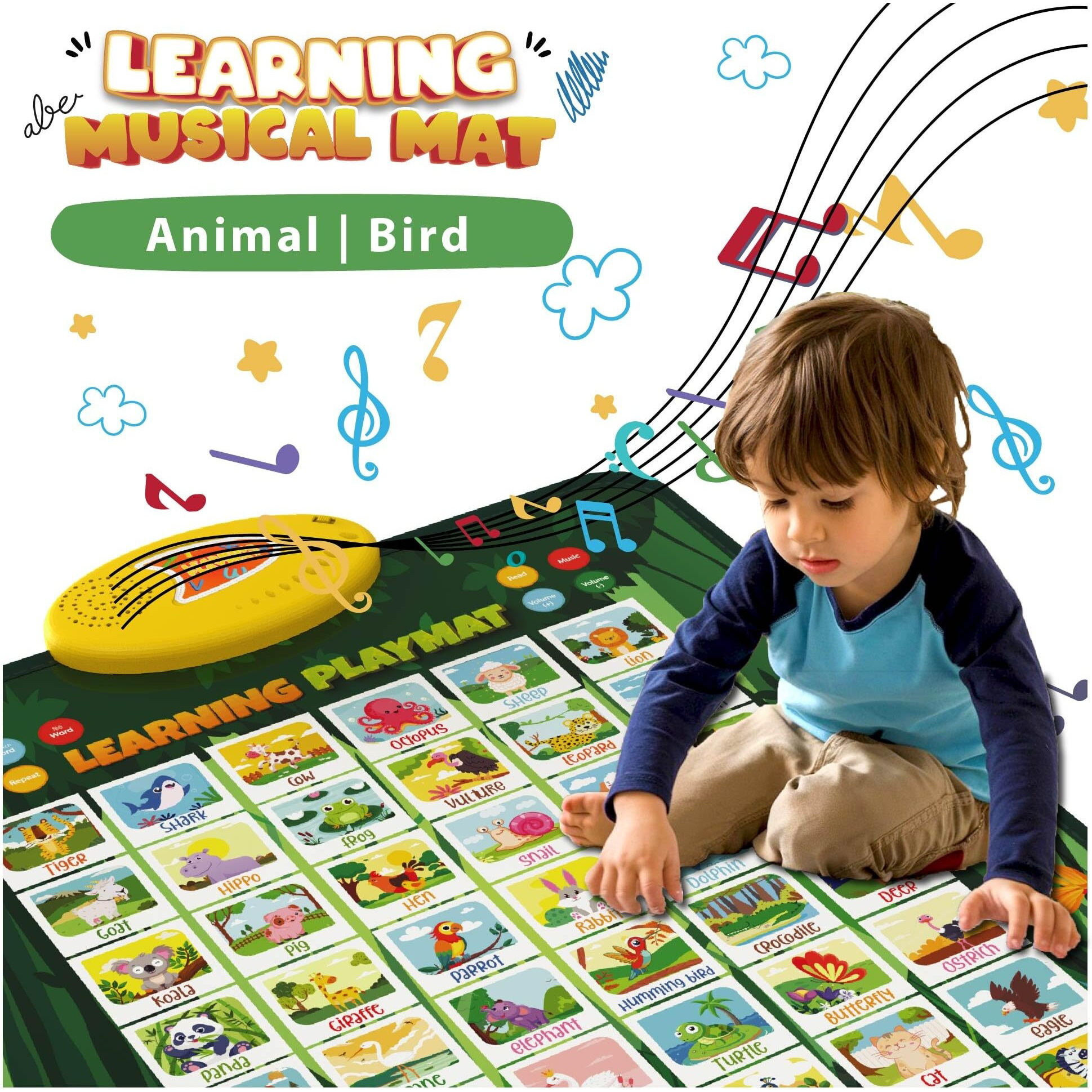 Planettunes Animal Learning Musical Mat | Interactive Bilingual Touch-Sensitive Floor Mat For Kids | 5 Fun Educational Modes | Battery-Operated Abc & Language Learning Mat | Toddler Toys For Ages 2+
