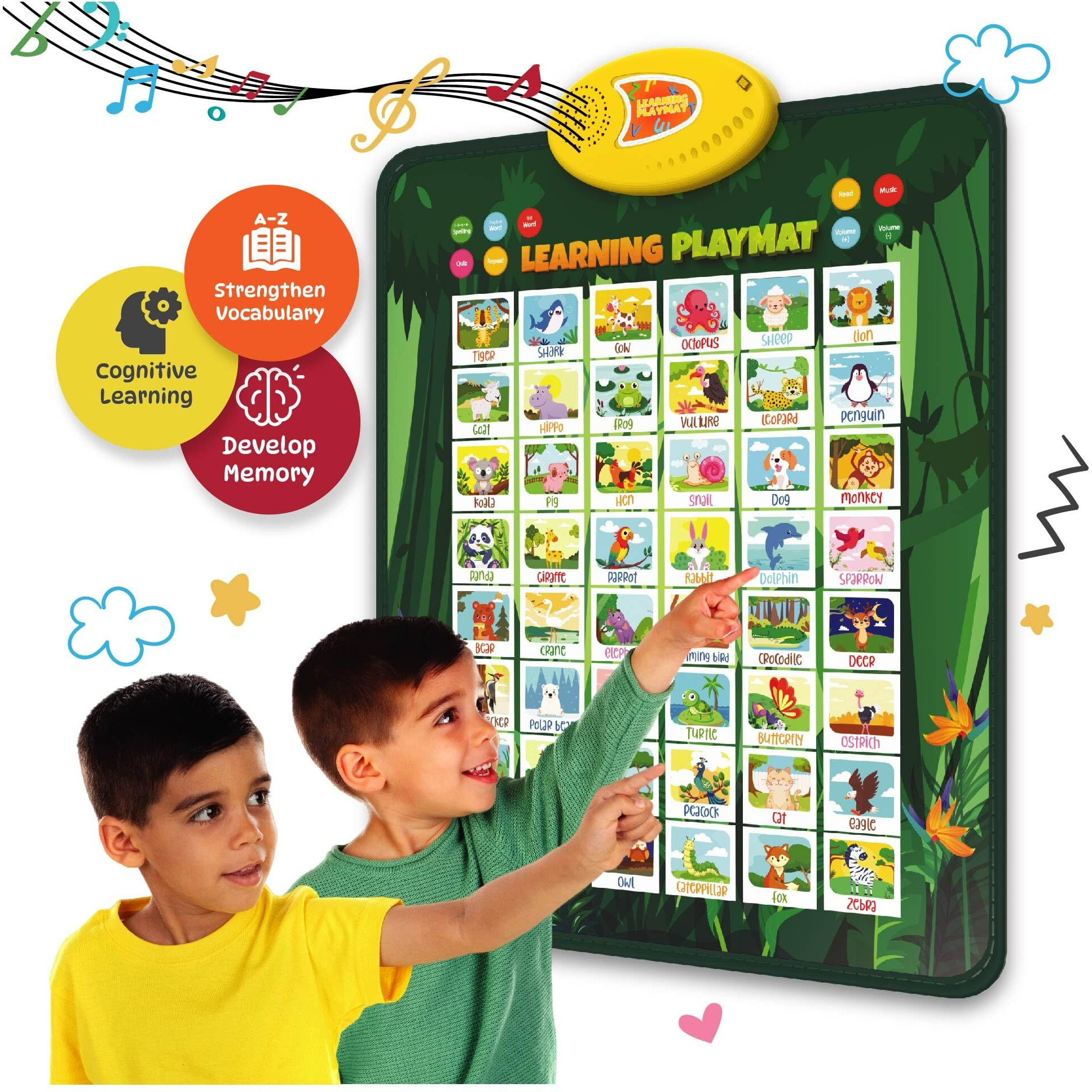 Planettunes Animal Learning Musical Mat | Interactive Bilingual Touch-Sensitive Floor Mat For Kids | 5 Fun Educational Modes | Battery-Operated Abc & Language Learning Mat | Toddler Toys For Ages 2+