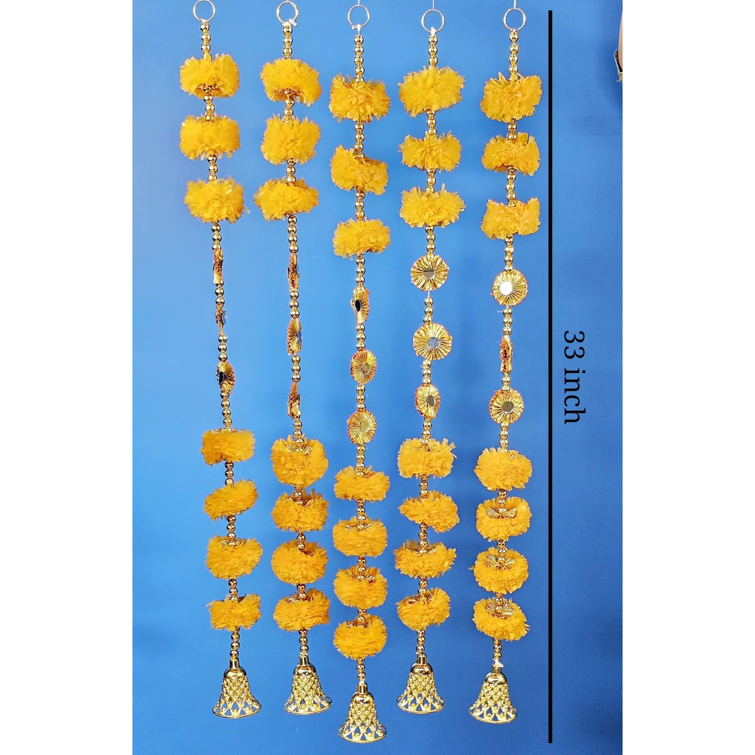 Satyam Kraft 5 Pcs Artificial Marigold Garland For Decoration | Handmade Genda Phool Toran For Home, Pooja, Wedding, Festival, Door Hanging, Mandir & Ceremony Dcor (33 Inch, Yellow)