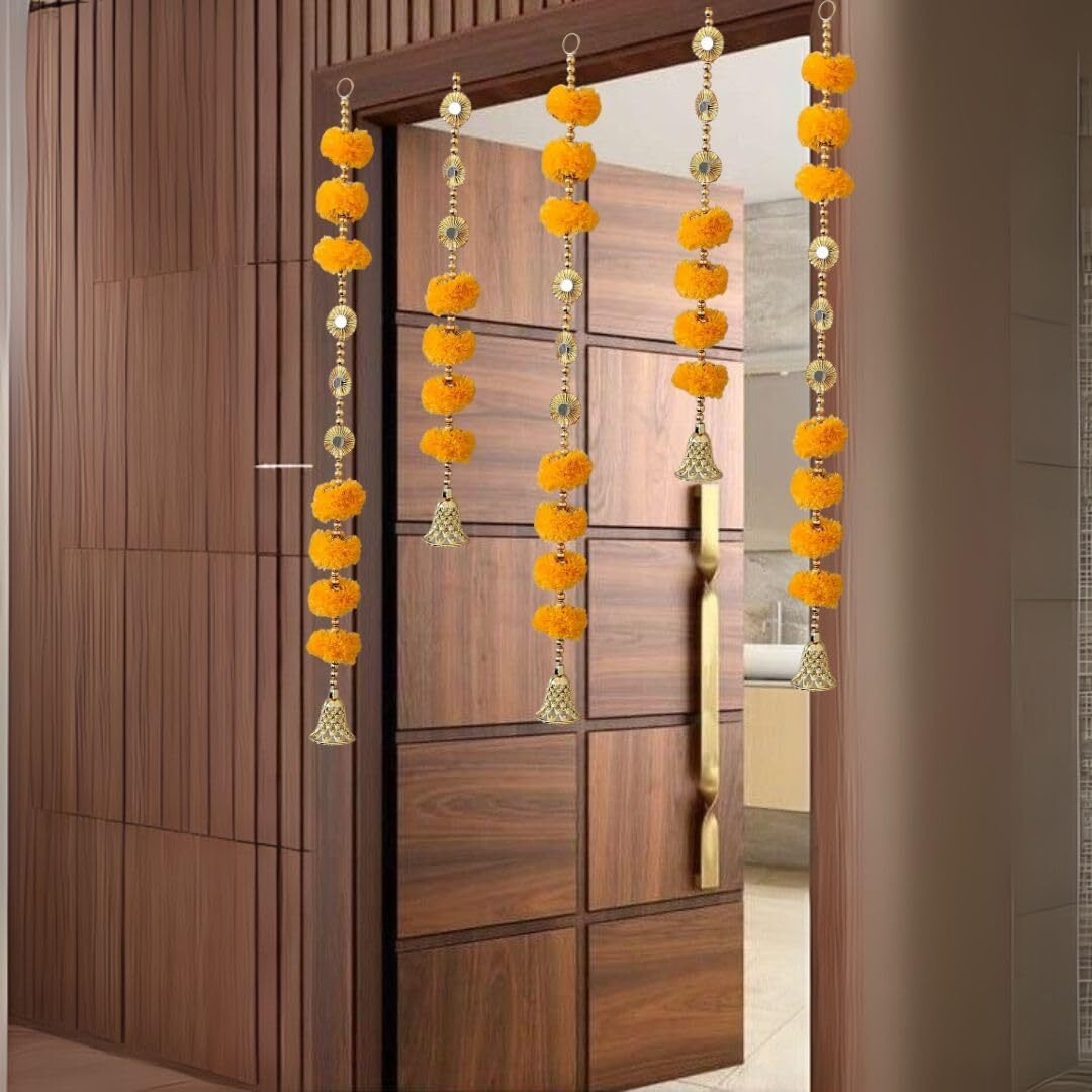 Satyam Kraft 5 Pcs Artificial Marigold Garland For Decoration | Handmade Genda Phool Toran For Home, Pooja, Wedding, Festival, Door Hanging, Mandir & Ceremony Dcor (33 Inch, Yellow)