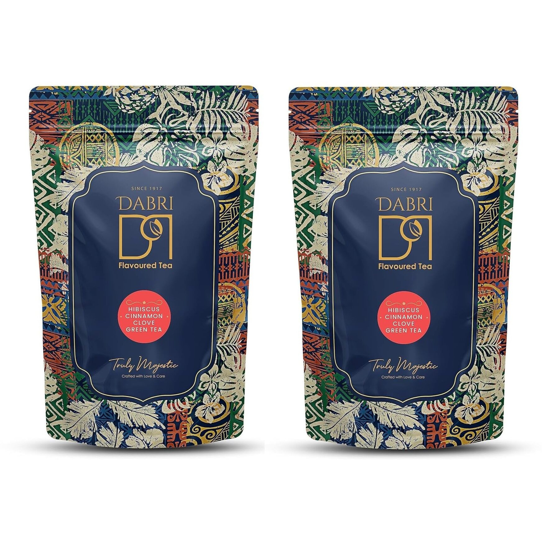 Dabri Hibiscus Cinnamon Clove Loose Leaves Green Tea-200Gm Blend For Hair Regrowth And Healthy Heart, Made With Whole Green Tea Leaf And Natural Flavours (Pack Of 2-100Gm Pouch Each)