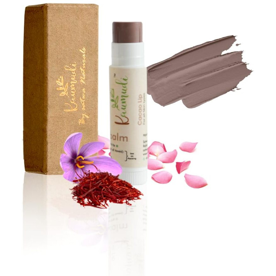 Kaumudi Handmade & 100% Natural 3 In 1 Lip Balm (Lip Tint, Cheek Tint, Eye Shadow) Made With Rose & Saffron Essential Oil, Best For Dry, Damaged & Chapped Lips, Hydrates & Moisturizes (Cacao Lip)