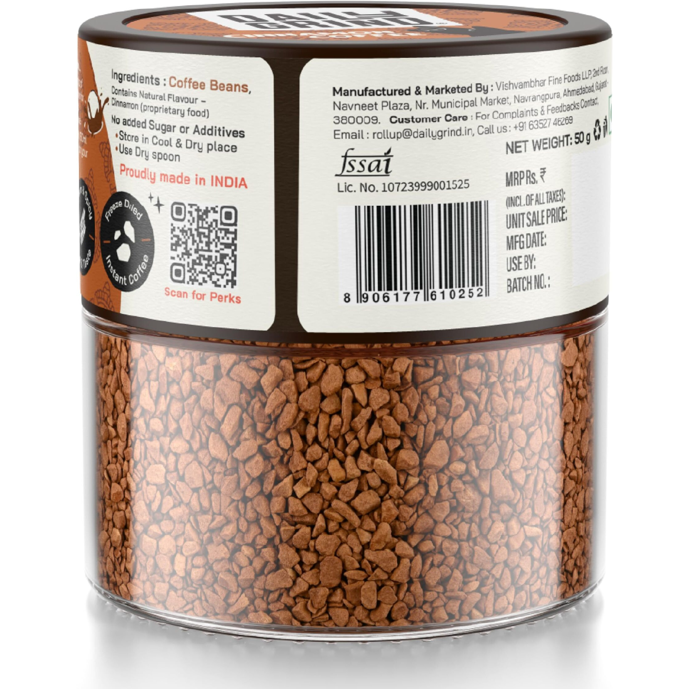 Dailygrind Cinnamon Coffee Powder- 50G | Innstant Coffee Warm & Spicy | Freeze-Dried | Natural Cinnamon Flavor | Flavoured Coffee Makes - 25 Cups