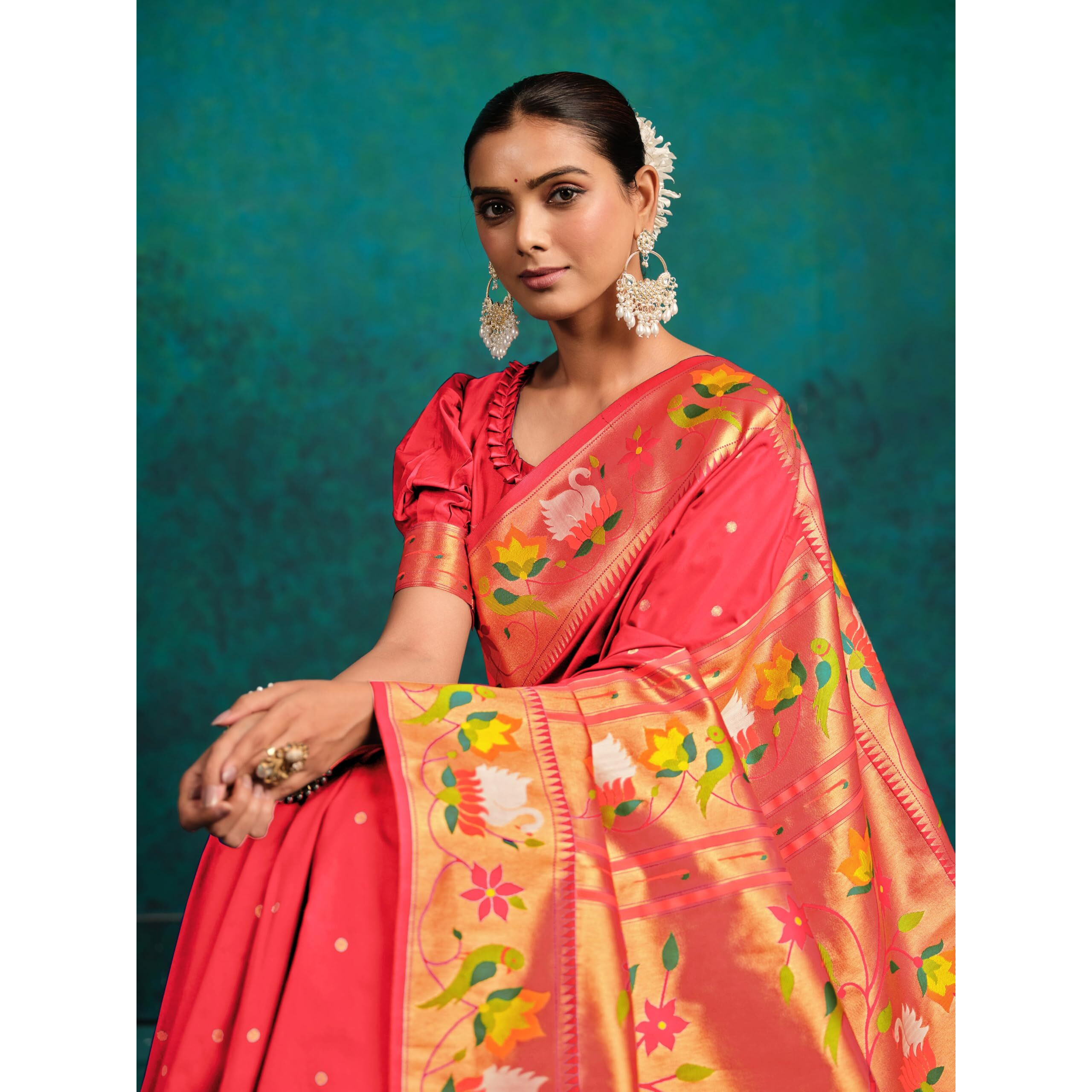 Ethnicjunction Women's Pure Silk Paithani Woven Saree With Blouse Piece, Gajari