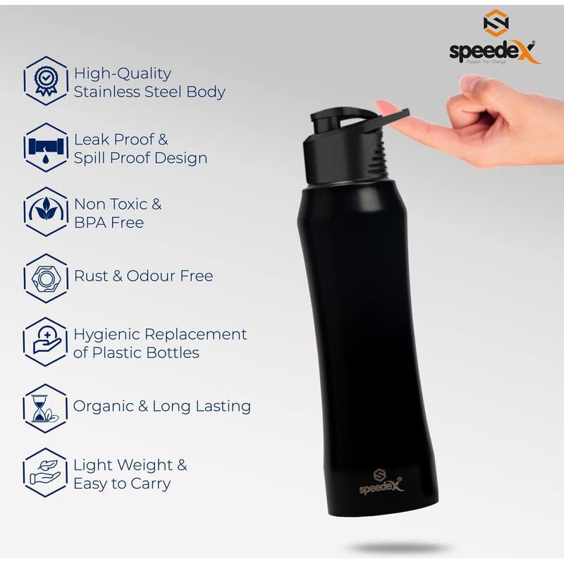 Speedex Stainless Steel Water Bottle 1 Litre, Leakproof Sipper Cap 1 Ltr, Black, Bottles 1+ Litre For School, Gym, Office, Boys, Girls, Men, Women, Kids, Fridge 1Ltr - 1000 Ml - Set Of 3