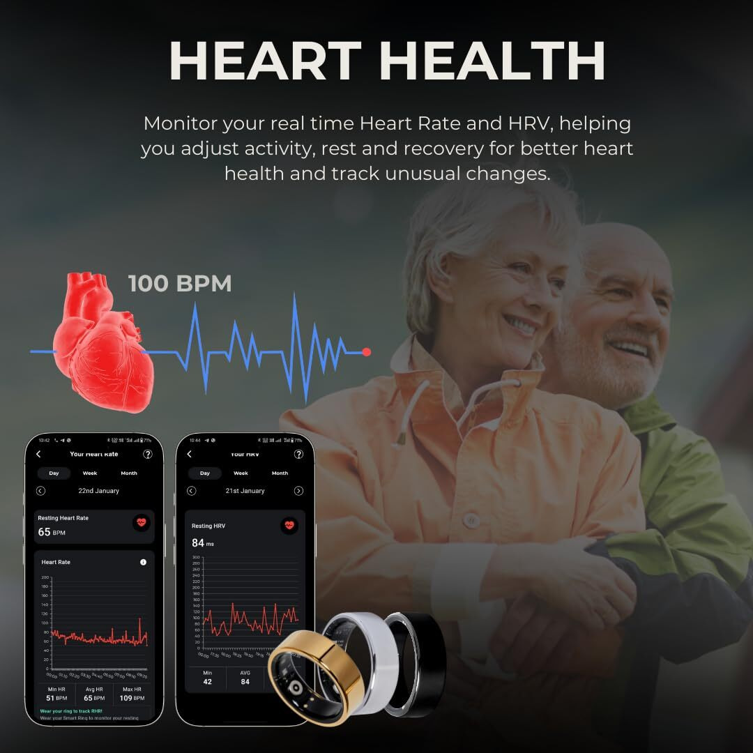 Alti Velo X1 Smart Ring Health & Fitness Tracker For Men & Women With Sleep, Spo2, Stress, Heart Rate, Hrv, Period Tracking, 20+ Sports Modes, Ip67 Waterproof, Lightweight (Gold, 7)