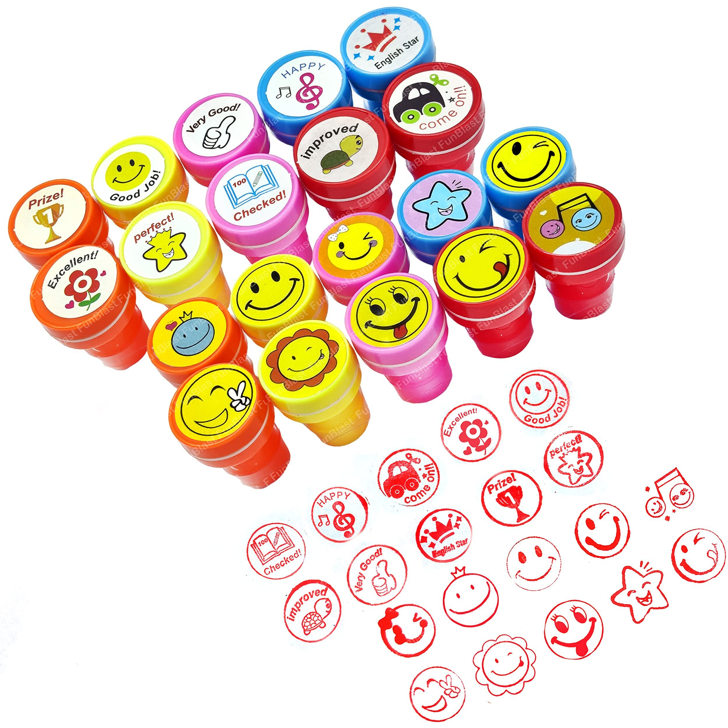 Funblast 10 Emoji And 10 Motivation Stamps For Kids - Educational Toys Art And Craft School Supplies Set Of 20 Learning Toys For Kids/Boys/Girls - Multi Color