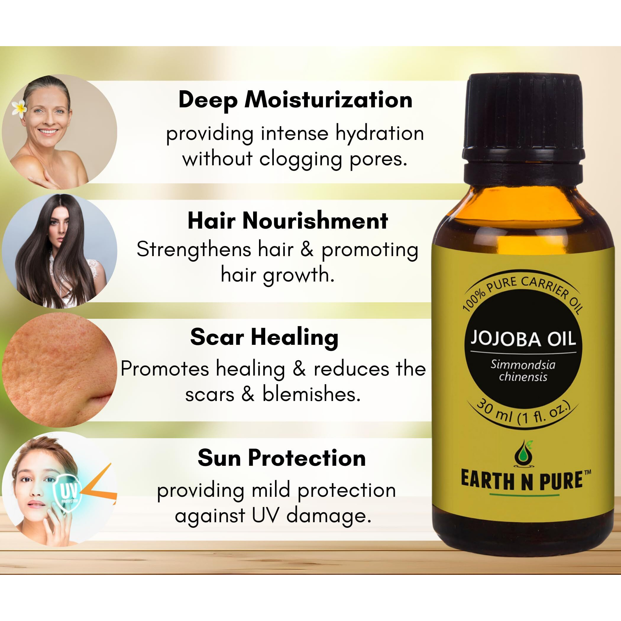 Earth N Pure Jojoba Oil, Tea Tree Oil & Sweet Almond Oil Pack Of 3 | Undiluted | 100% Natural & Therapeutic | For Aromatherapy | Mood Enhancers |Skin Care | Hair Care | Relaxation | 15/30 Ml Each
