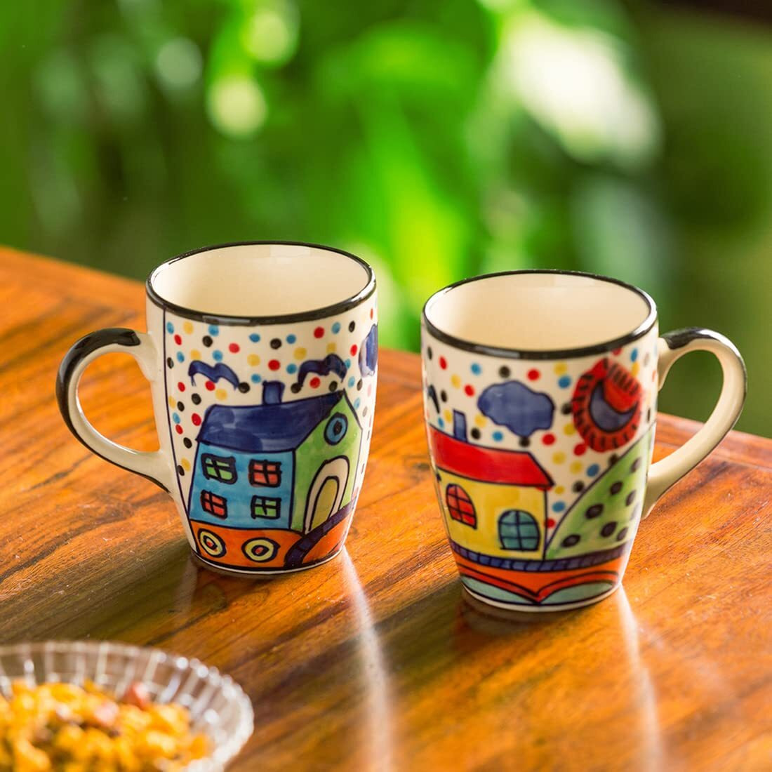 Exclusivelane Ceramic Coffee Mugs Set Of 6 | 'The Hut Jumbo Cuppas' Handpainted Mugs For Coffee Cup Tea Mug & Cup (Multicolored, 270 Ml, Microwave & Dishwasher Safe)