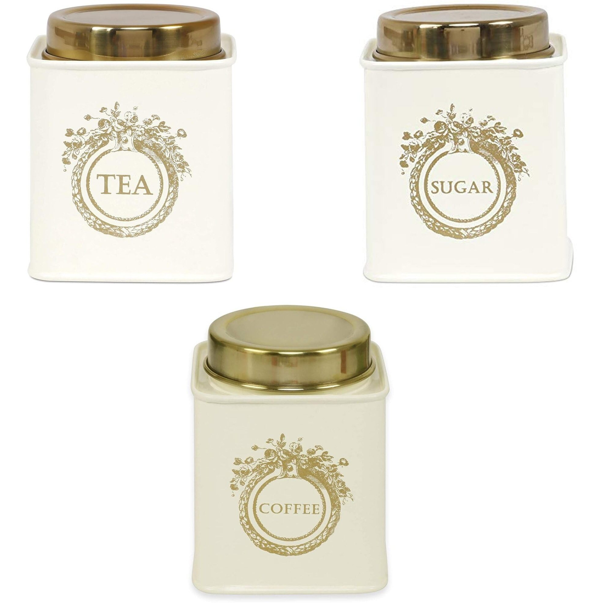 Elan Steel Special Discounted Combo Of Tea, Sugar & Coffee Canister And Potato Storage Bin For Kitchen (Off White, Pack Of 4)