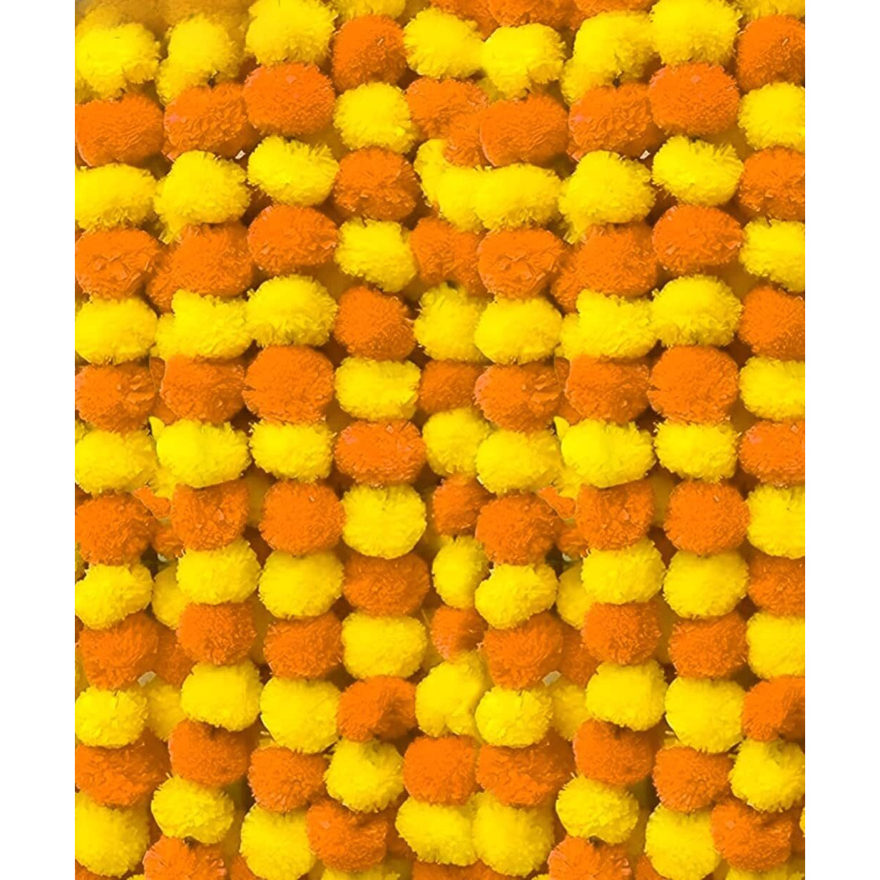 Abhaas Pack Of 10 Artificial Marigold Garland Toran For Decoration Long Fluffy Flowers Indian Genda Phool For Wedding&Festival Diwali Pongal/4.5-4.9 Ft /10 Pc/Yellow+ Light Orange Mix,6 Cm