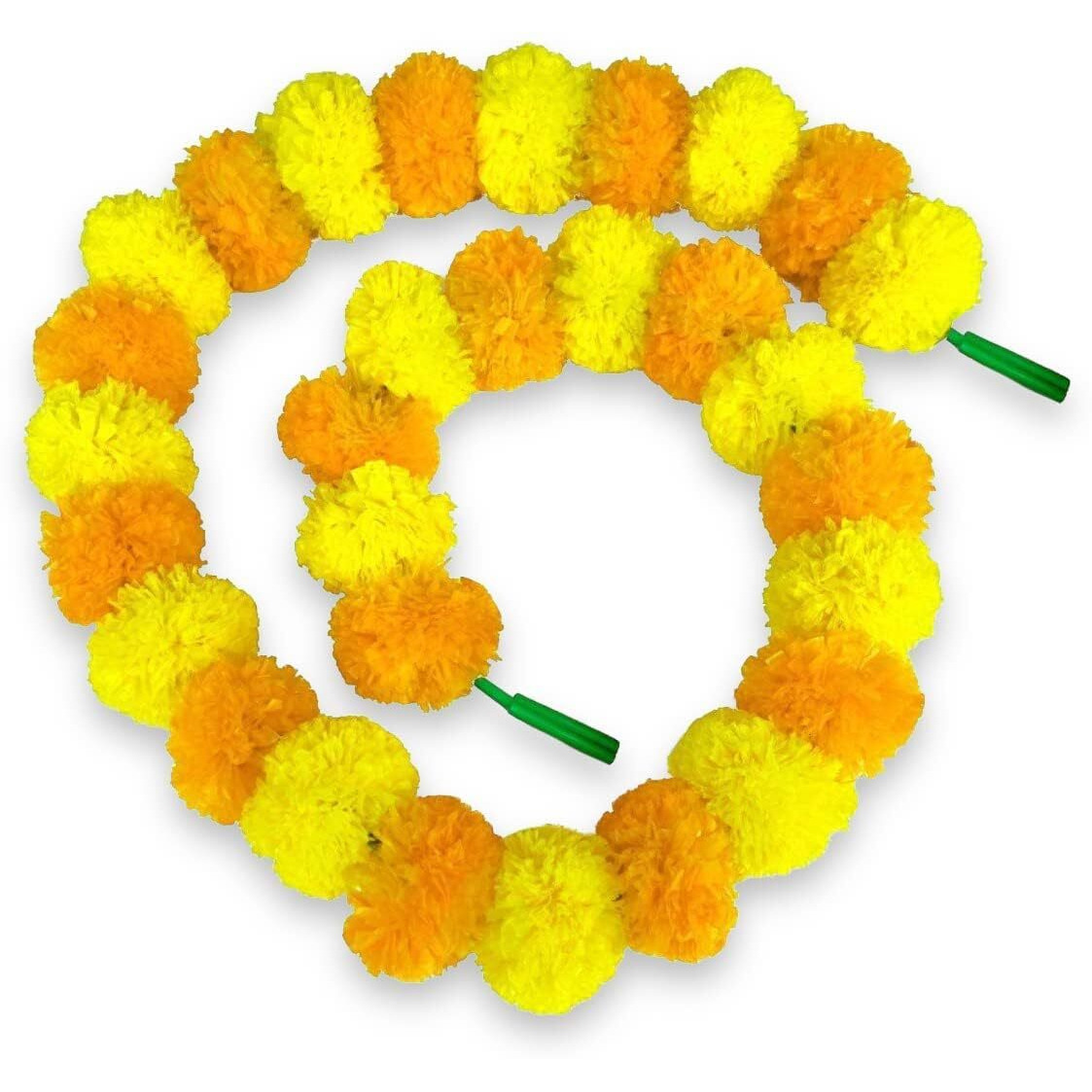 Abhaas Pack Of 10 Artificial Marigold Garland Toran For Decoration Long Fluffy Flowers Indian Genda Phool For Wedding&Festival Diwali Pongal/4.5-4.9 Ft /10 Pc/Yellow+ Light Orange Mix,6 Cm