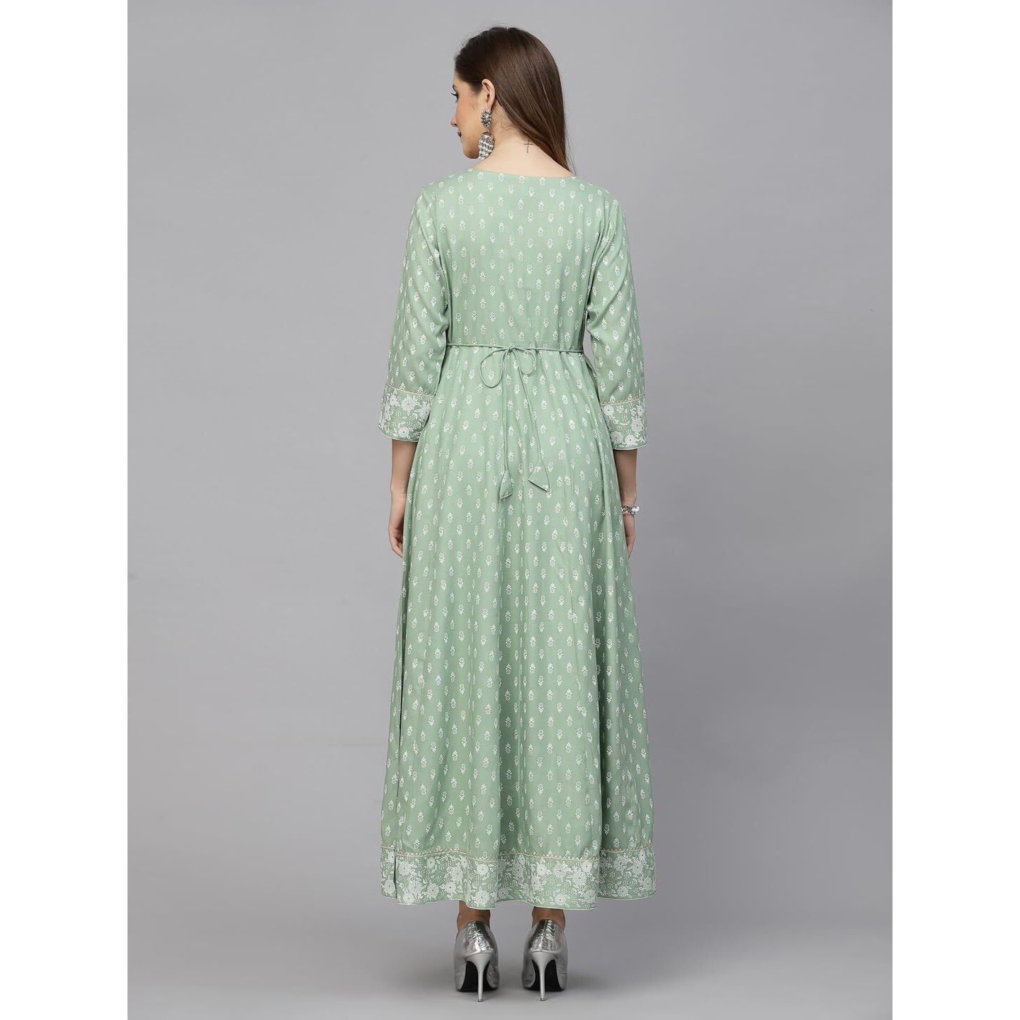 Stylum Women's Printed & Embroidered Rayon Anarkali Kurta (Pistadion44_Pista, Xxl)