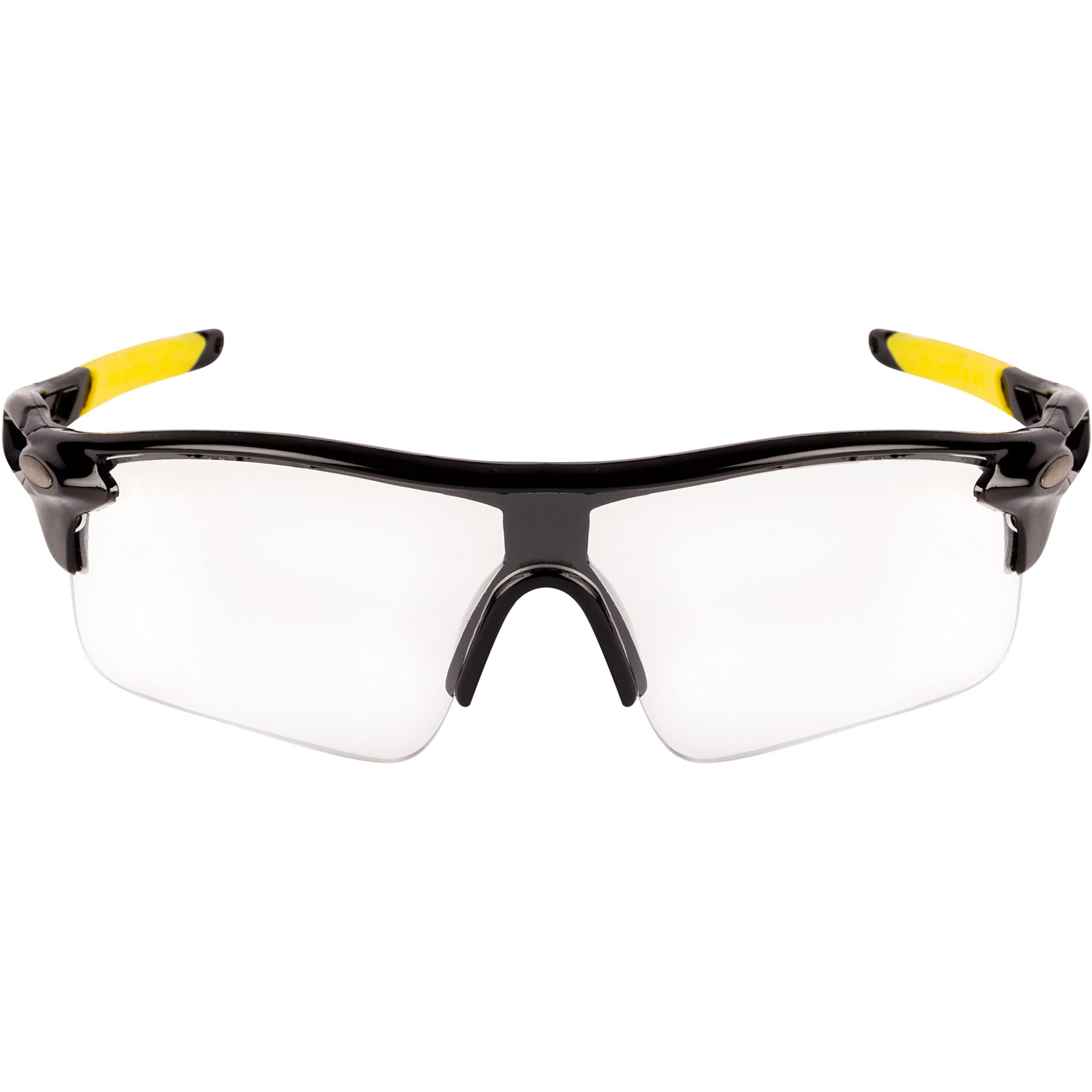 Nuvew Uv Protected Unisex Sports Sunglasses - (Clear Lens | Black-Yellow Frame | Medium Size | Nw-Oakly-29)