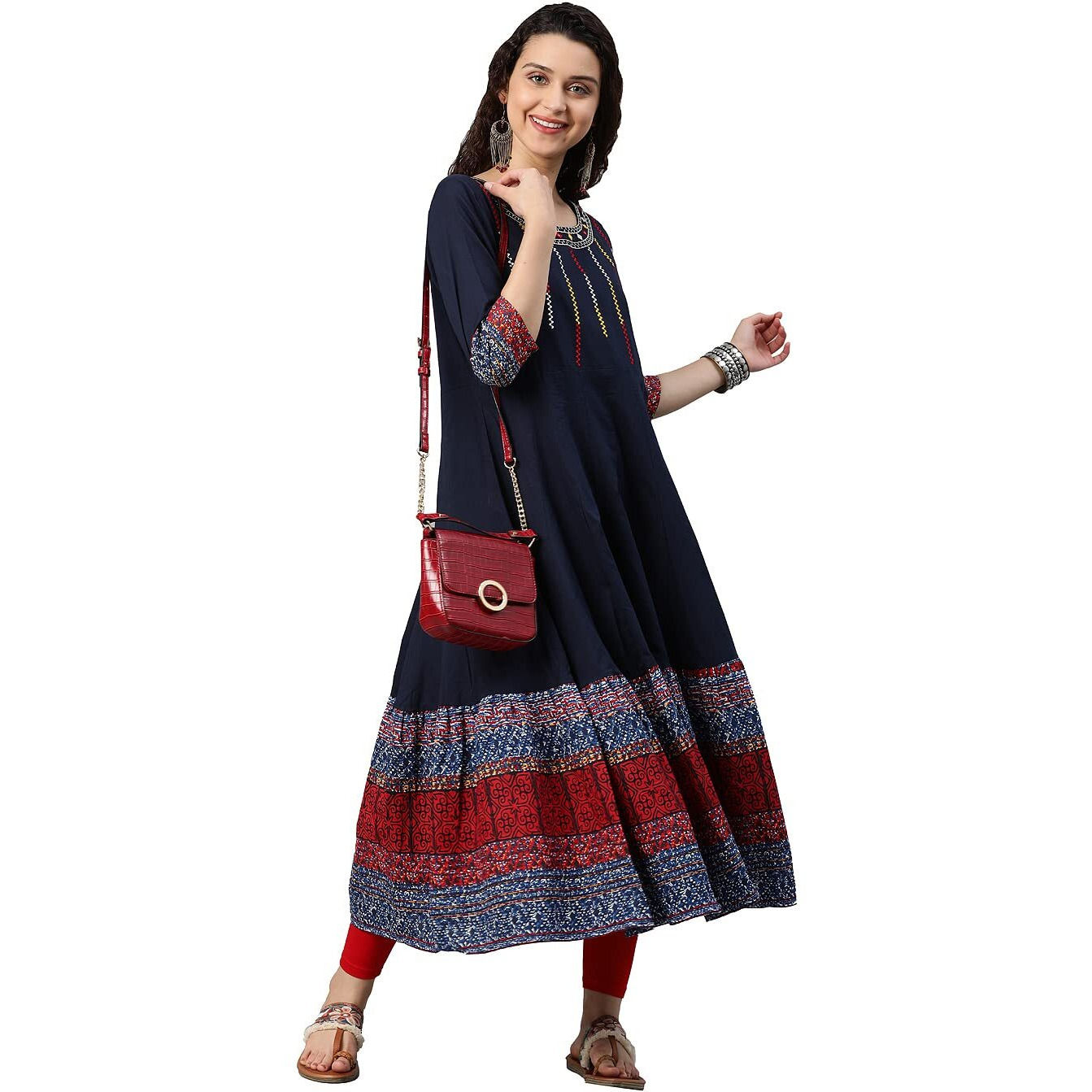 Yash Gallery Women's Cotton Embroidered Regular Fit Anarkali Kurta For Women (Xx-Large, Blue)