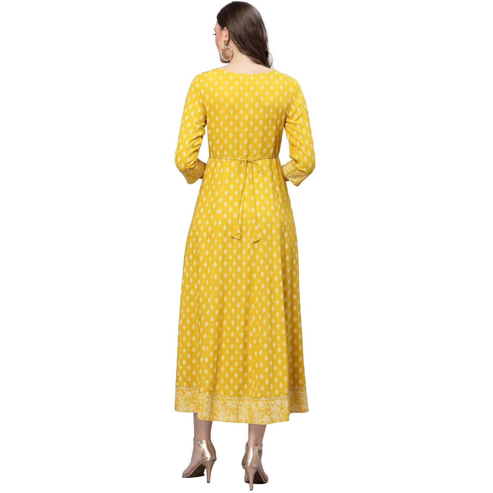 Stylum Women's Embroidered Long Kurta (Mustarddion40_Mustard, L)