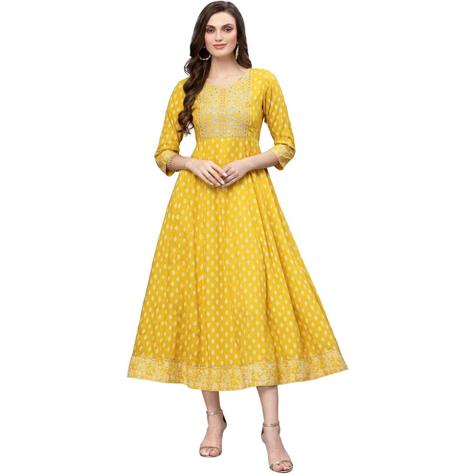 Stylum Women's Embroidered Long Kurta (Mustarddion44_Mustard, Xxl)