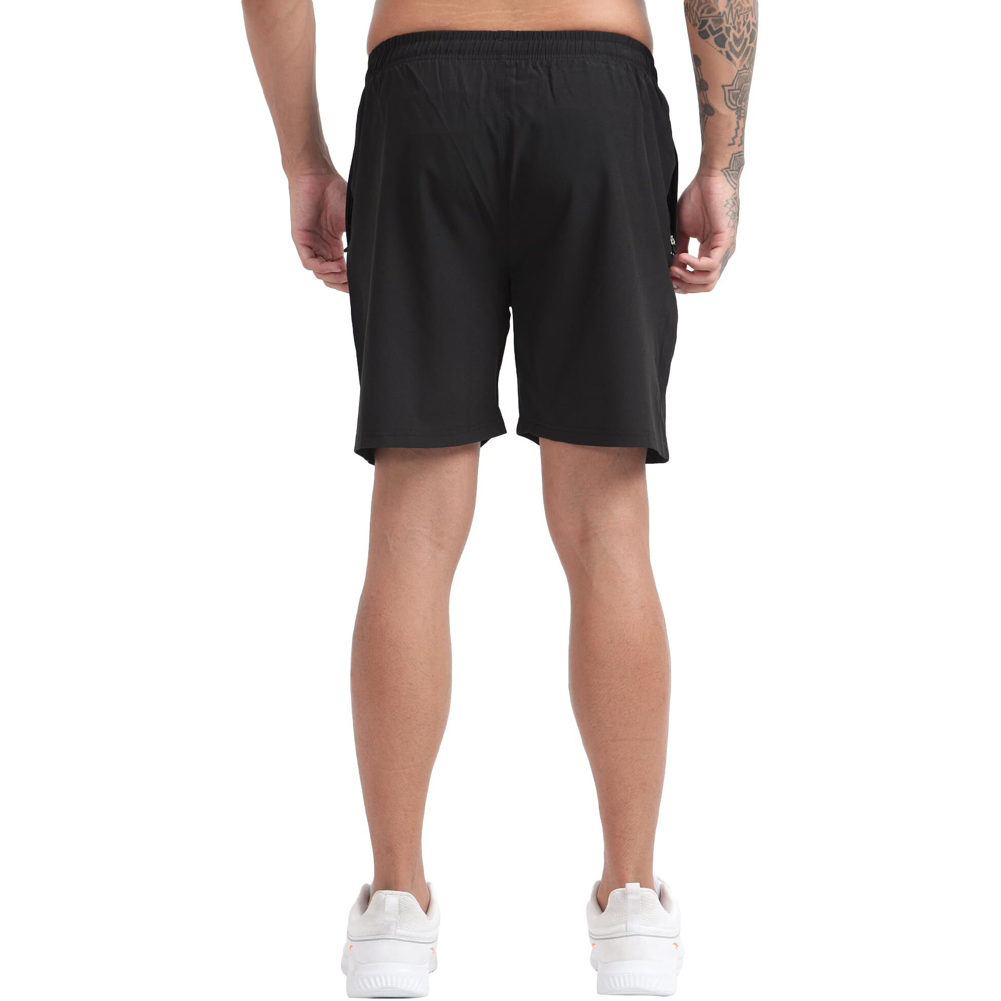 Blue Star Shark Athletic Sports Shorts For Men With Zip Pockets And Elastic Waistband Quick Dry Lightweight Activewear Combo - Pack Of 2 (Color Black And Red, SizeL)