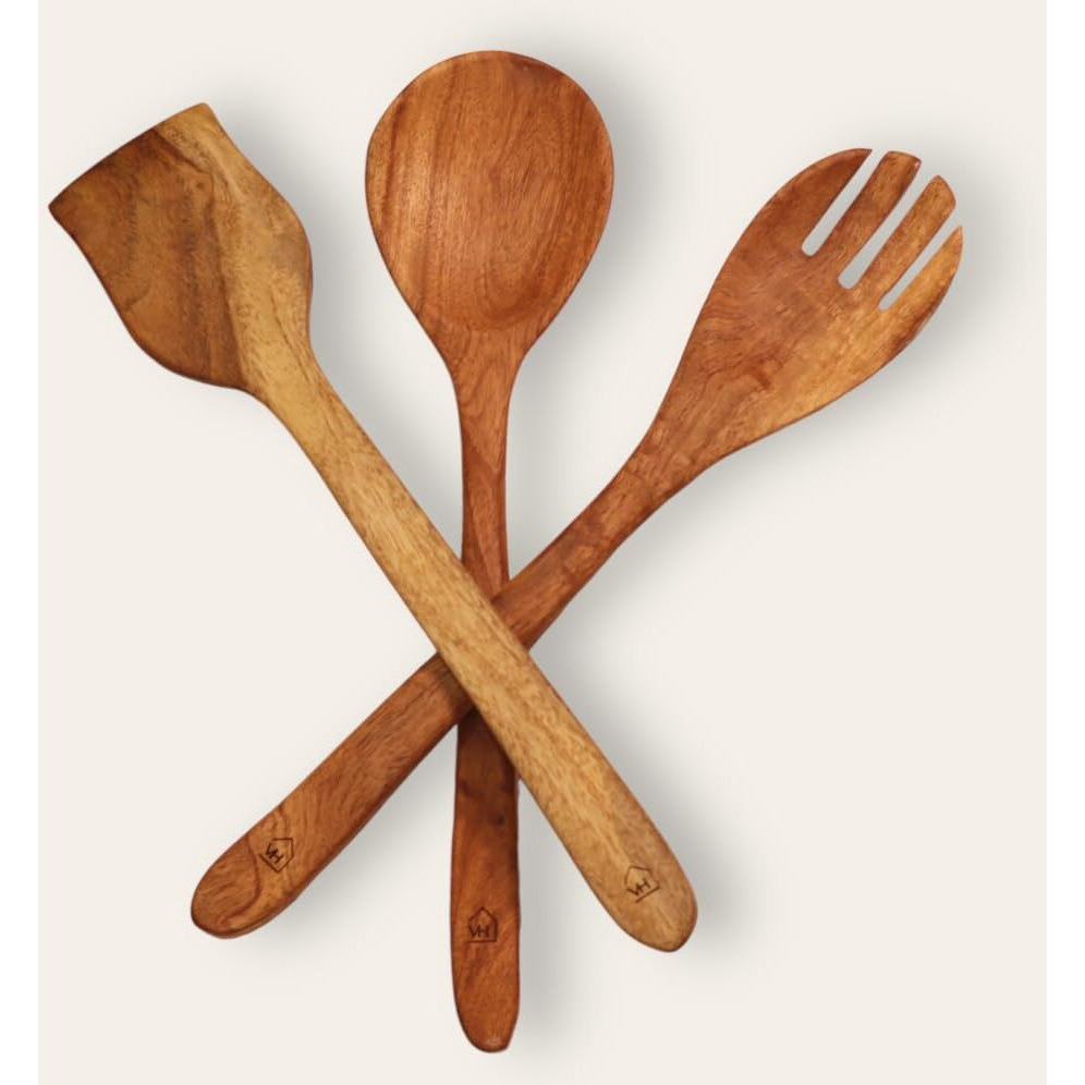 Vesta Homes Neem Wood Spoon/Compact Flip/Spatula/Ladle For Cooking Dosa/Roti/Chapati | Kitchen Tools | No Harmful Polish | Naturally Non-Stick | Handmade | Height- 12Inch (Set Of 3 (Ii))