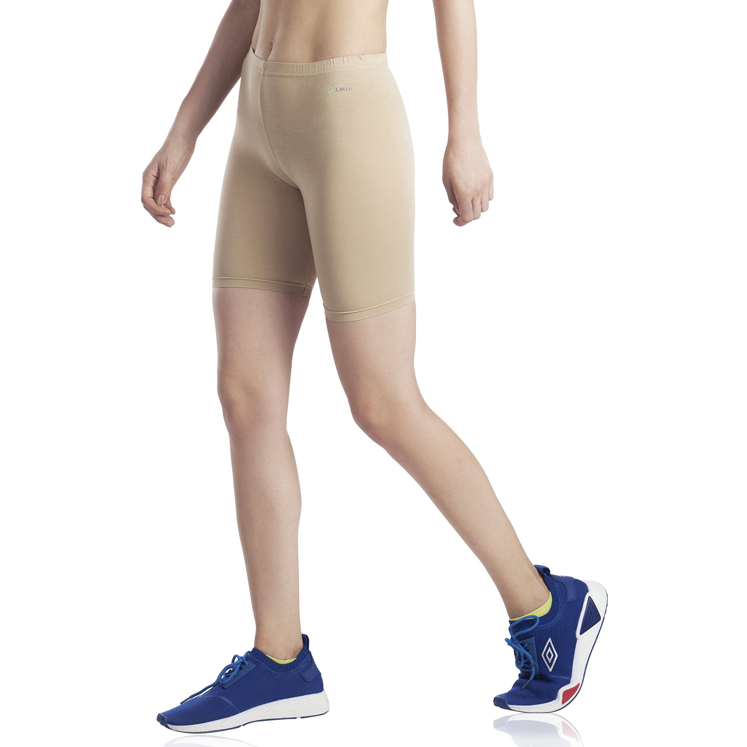 Lavos Women Under Dress Sports Cycling Shorts, Bamboo Cotton Activewear Yoga Gym Workout Anti-Bacterial Uniform, Elastic Mid Waist Shorties Tights For Womens And Girls(L) Skin