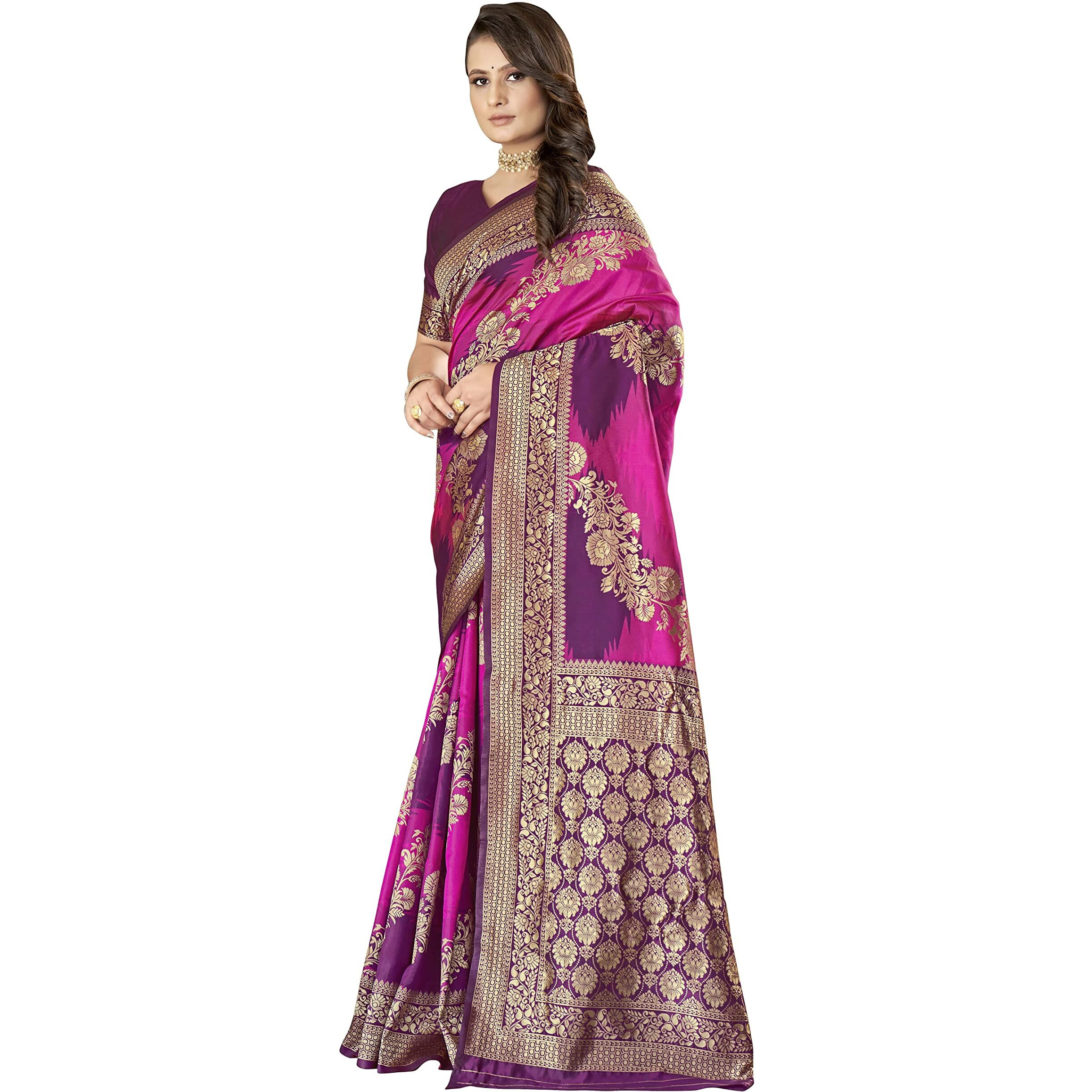 Manohari Traditional Banarasi Silk With Woven Design Purple Saree With 0.8 Meter Heavy Embroidery Blouse Piece