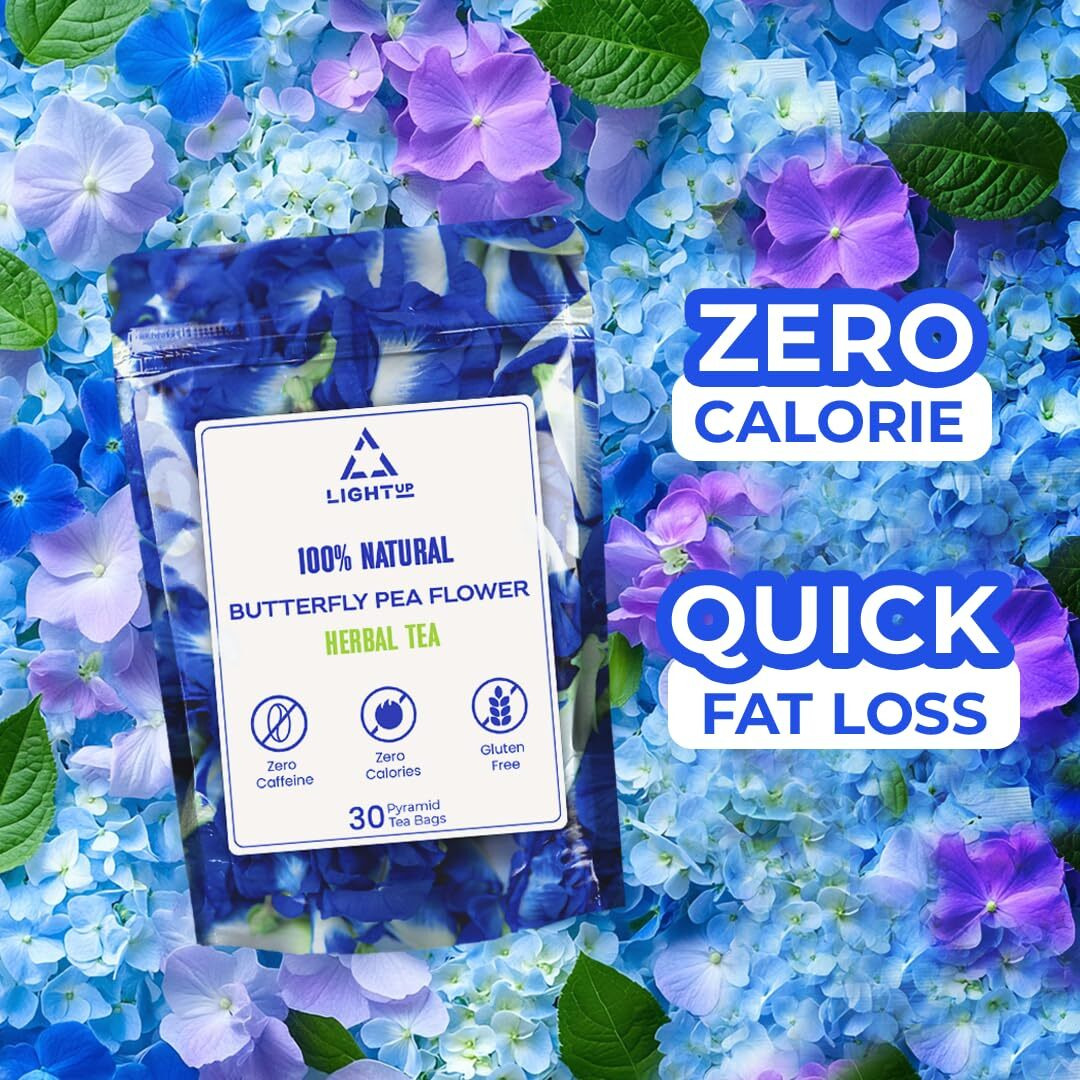 Light Up Butterfly Pea Flower Tea | Natural Herbal Tea | Caffeine-Free | Rich In Antioxidants, Weight Management, Hydrates Skin | No Preservatives | (Shankpushpi) (Tea Bag - Pack Of 30)